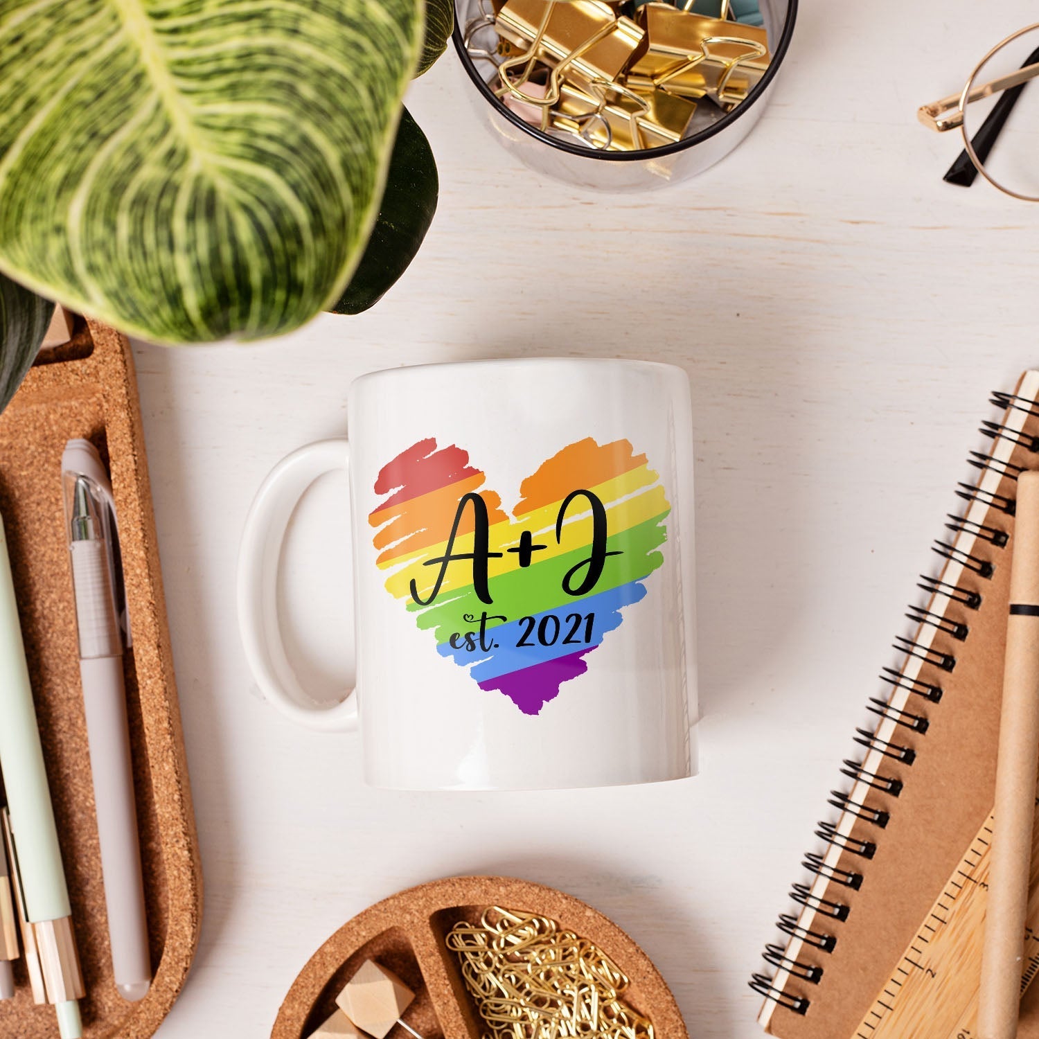 LGBT Love Heart - Personalized Anniversary, Valentine's Day gift for LGBT couple - Custom Mug - Elizabethfashions