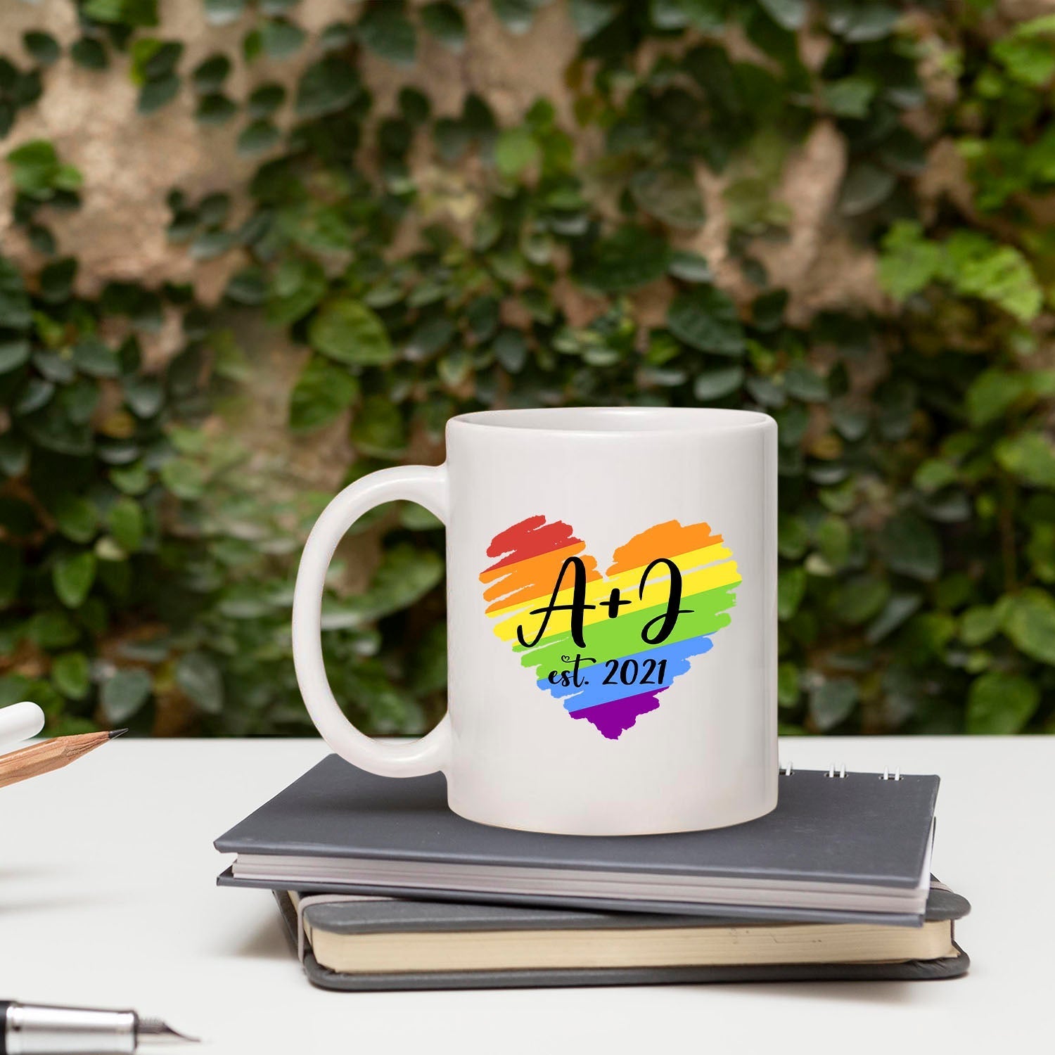 LGBT Love Heart - Personalized Anniversary, Valentine's Day gift for LGBT couple - Custom Mug - Elizabethfashions