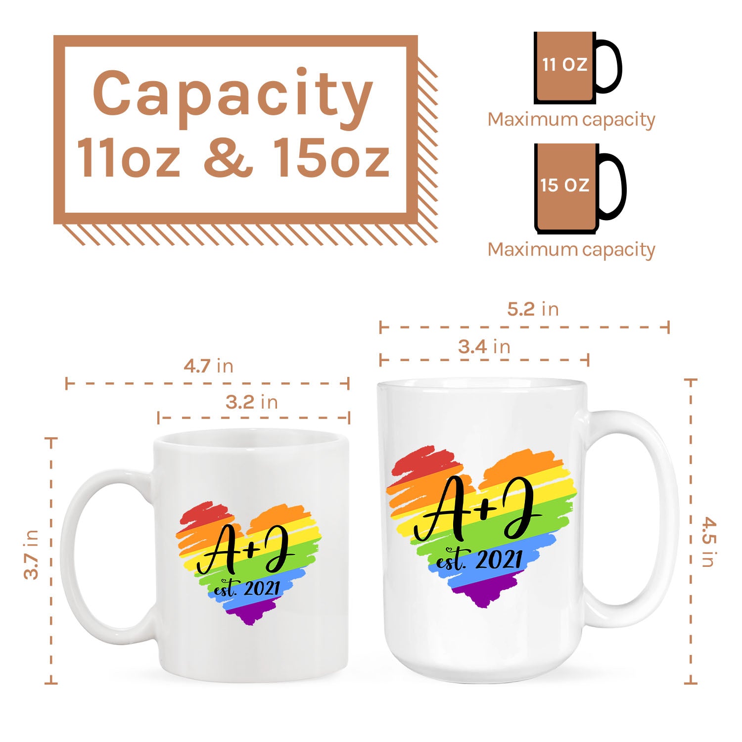 LGBT Love Heart - Personalized Anniversary, Valentine's Day gift for LGBT couple - Custom Mug - Elizabethfashions