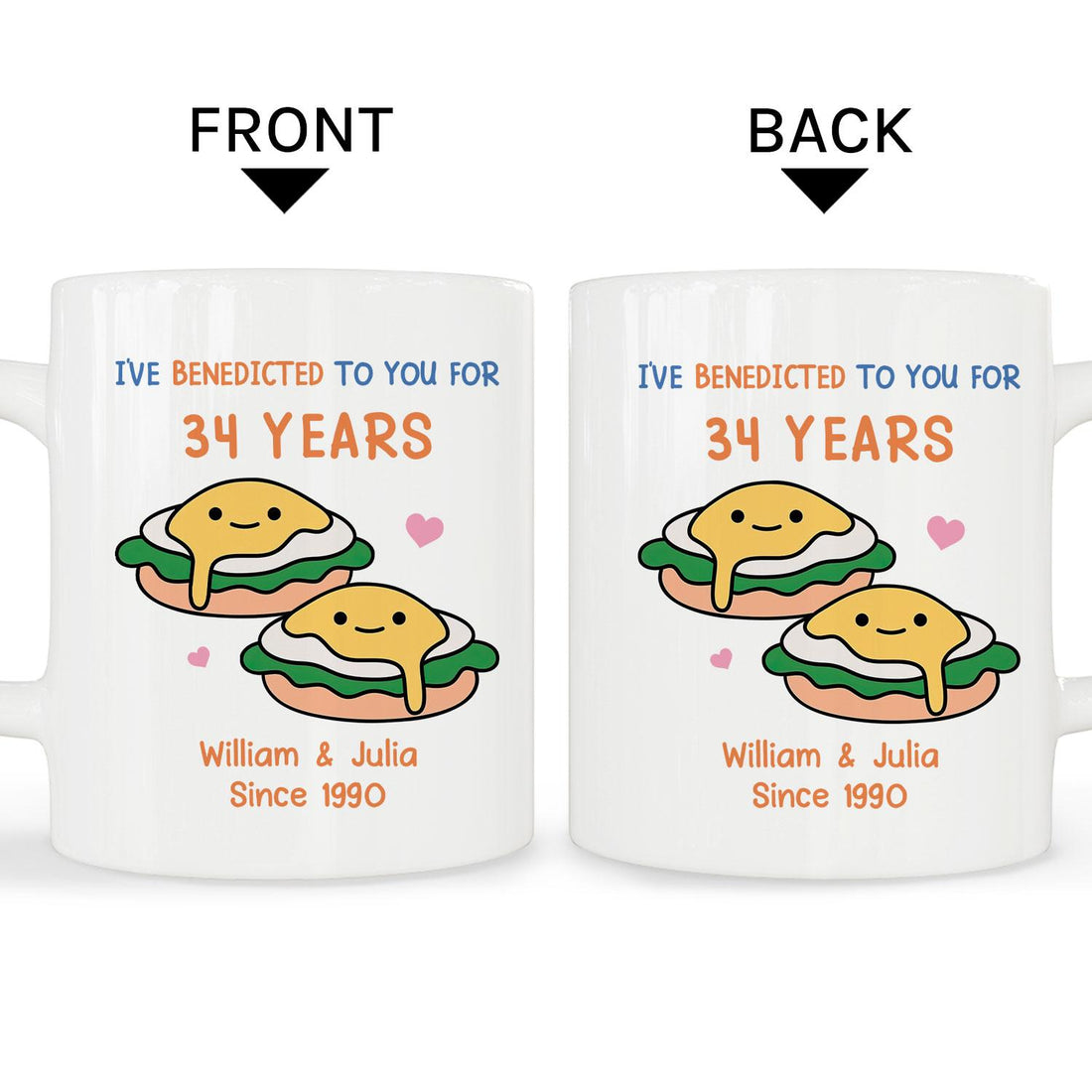 I've Benedicted To You - Personalized 34 Year Anniversary gift For Husband or Wife - Custom Mug - Elizabethfashions