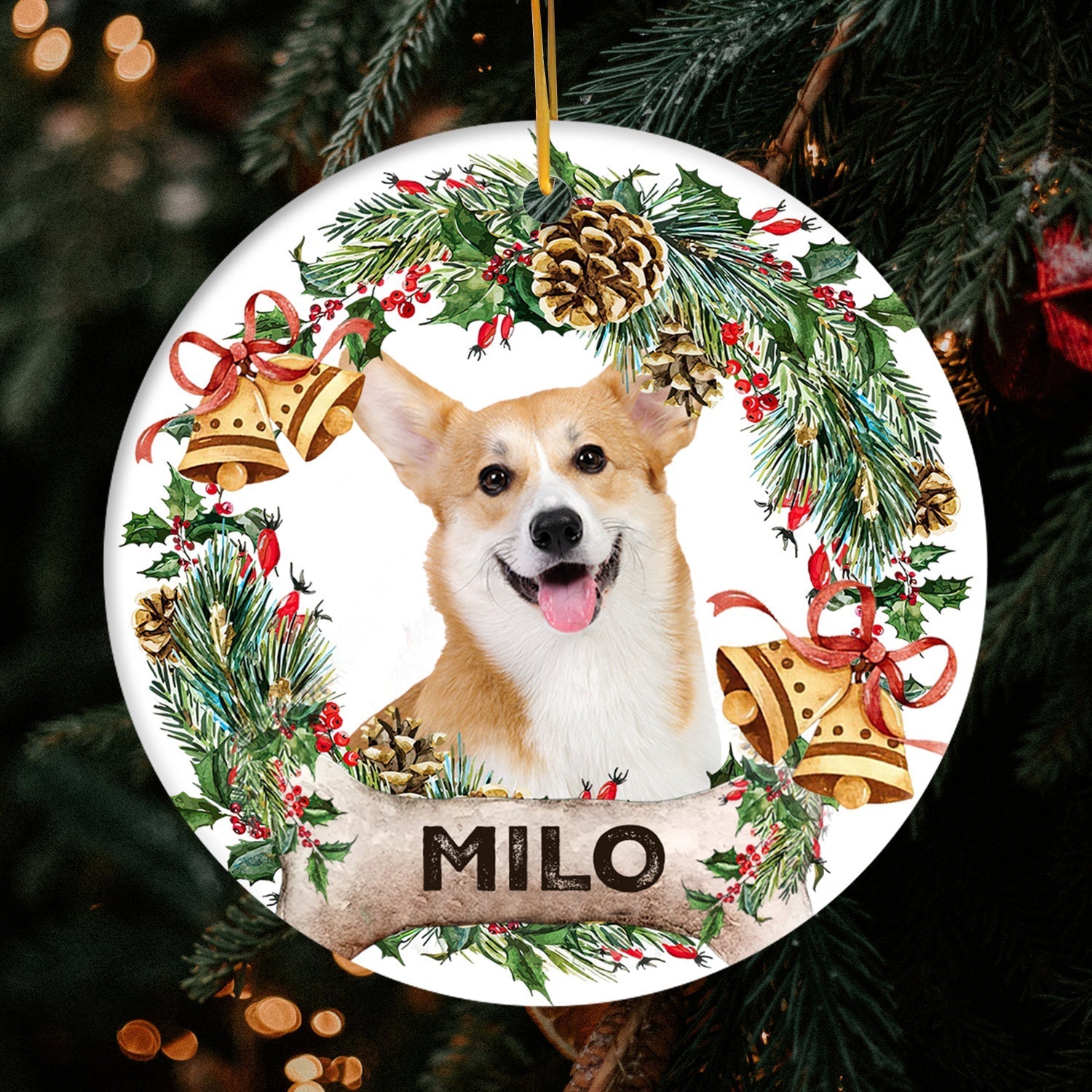 Lovely Pet - Personalized Christmas gift For Dog Lovers - Custom Circle Ceramic Ornament - Elizabeth Fashions