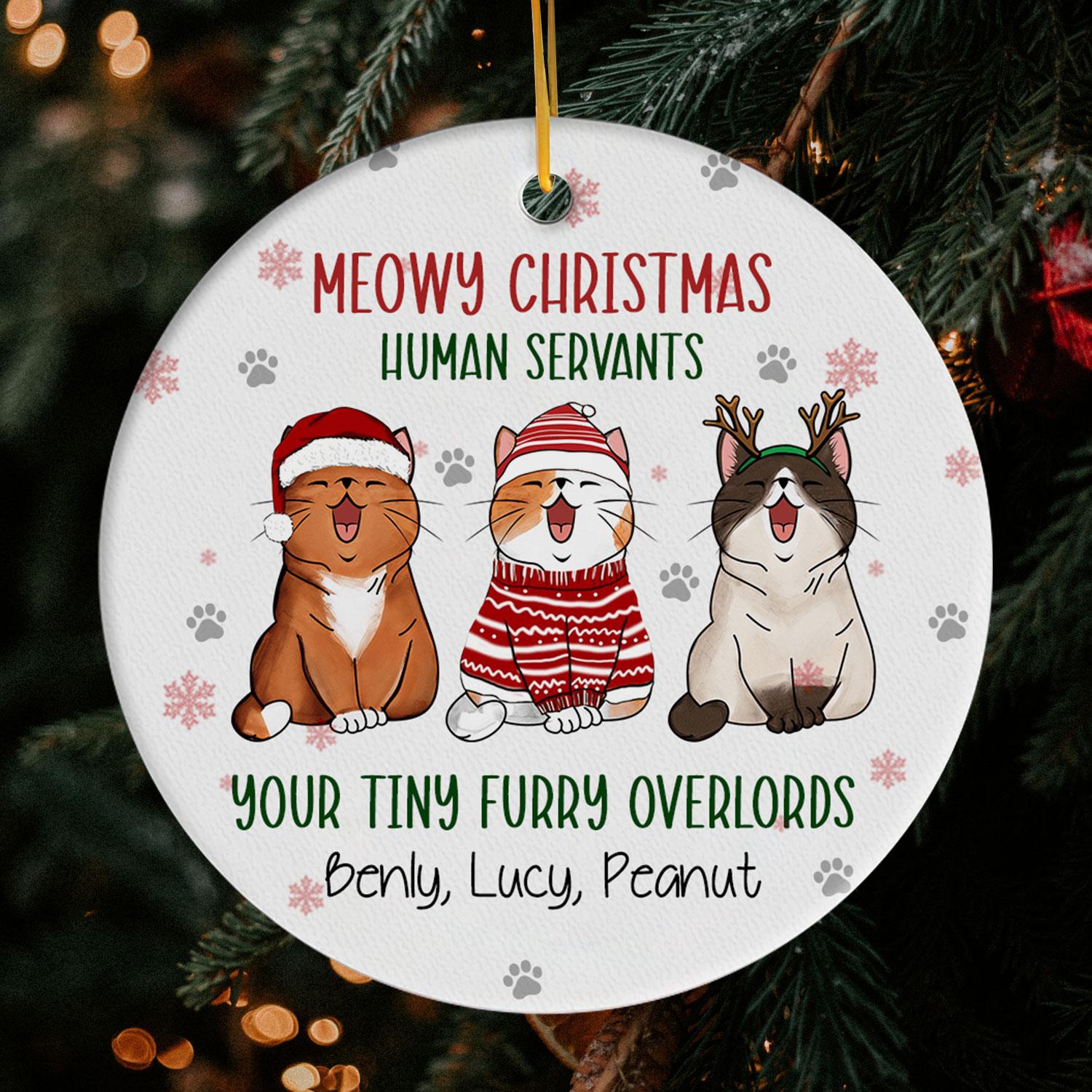 Meowy Christmas - Personalized Christmas gift for Cat Lovers - Custom Circle Ceramic Ornament - Elizabeth Fashions