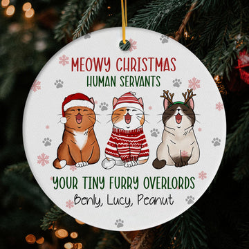 Meowy Christmas - Personalized Christmas gift for Cat Lovers - Custom Circle Ceramic Ornament - Elizabeth Fashions