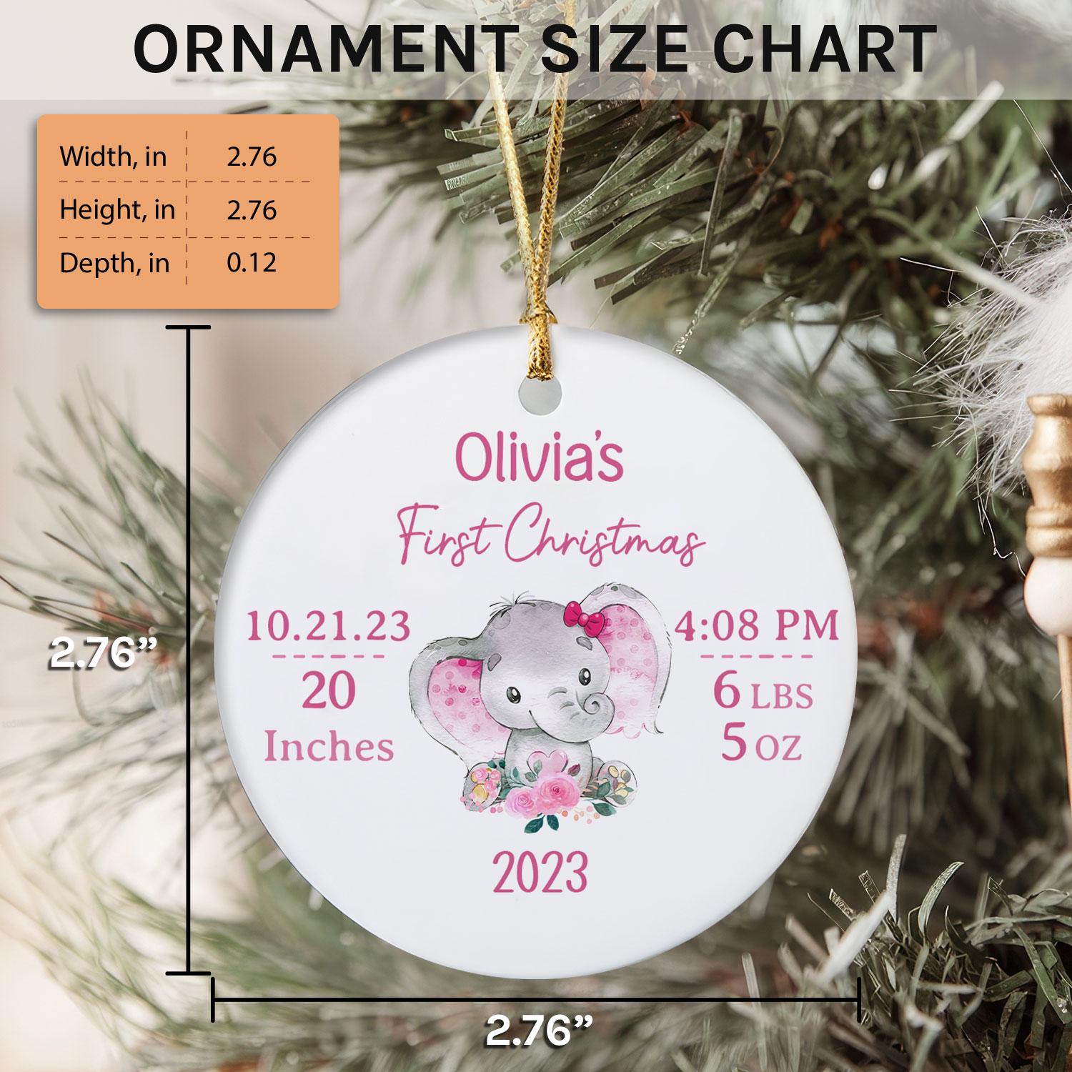 Baby's First Christmas Elephant - Personalized First Christmas gift for Baby - Custom Circle Ceramic Ornament - Elizabeth Fashions