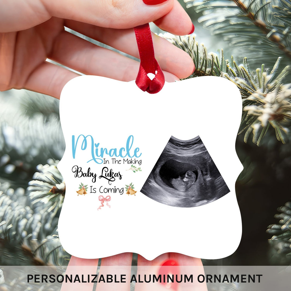 Miracle In The Making Baby Is Coming - Personalized Christmas Pregnancy Announcement gift for Dad and Mom to Be - Custom Square Aluminum Ornament - Elizabeth Fashions
