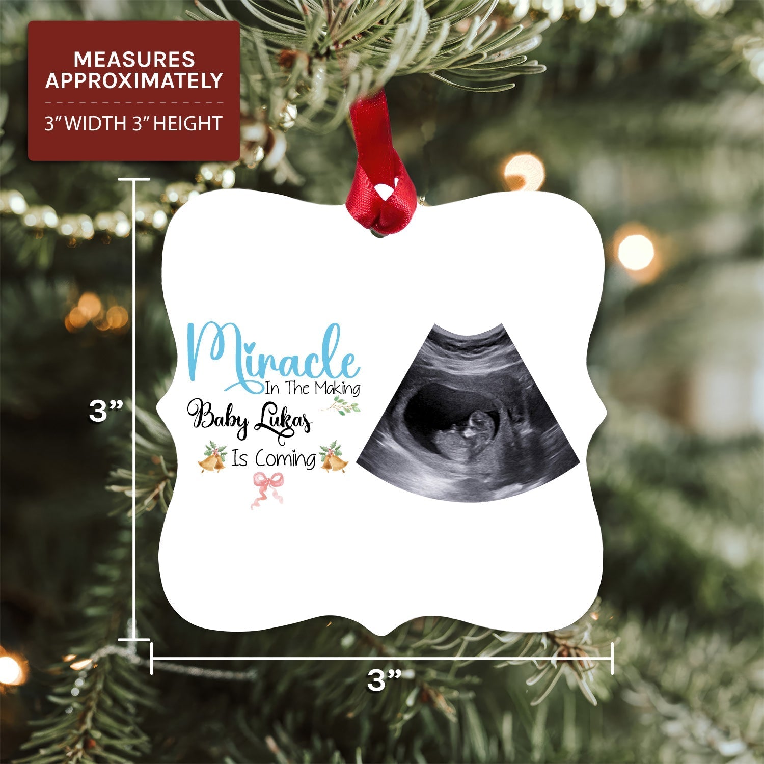 Miracle In The Making Baby Is Coming - Personalized Christmas Pregnancy Announcement gift for Dad and Mom to Be - Custom Square Aluminum Ornament - Elizabeth Fashions