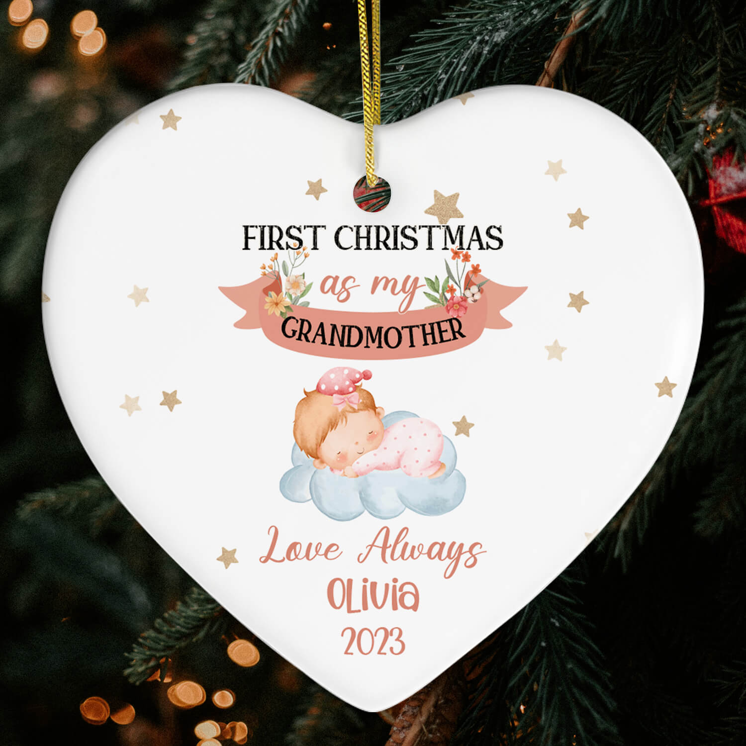 First Christmas As My - Personalized First Christmas gift For Grandparents - Custom Heart Ceramic Ornament - Elizabeth Fashions