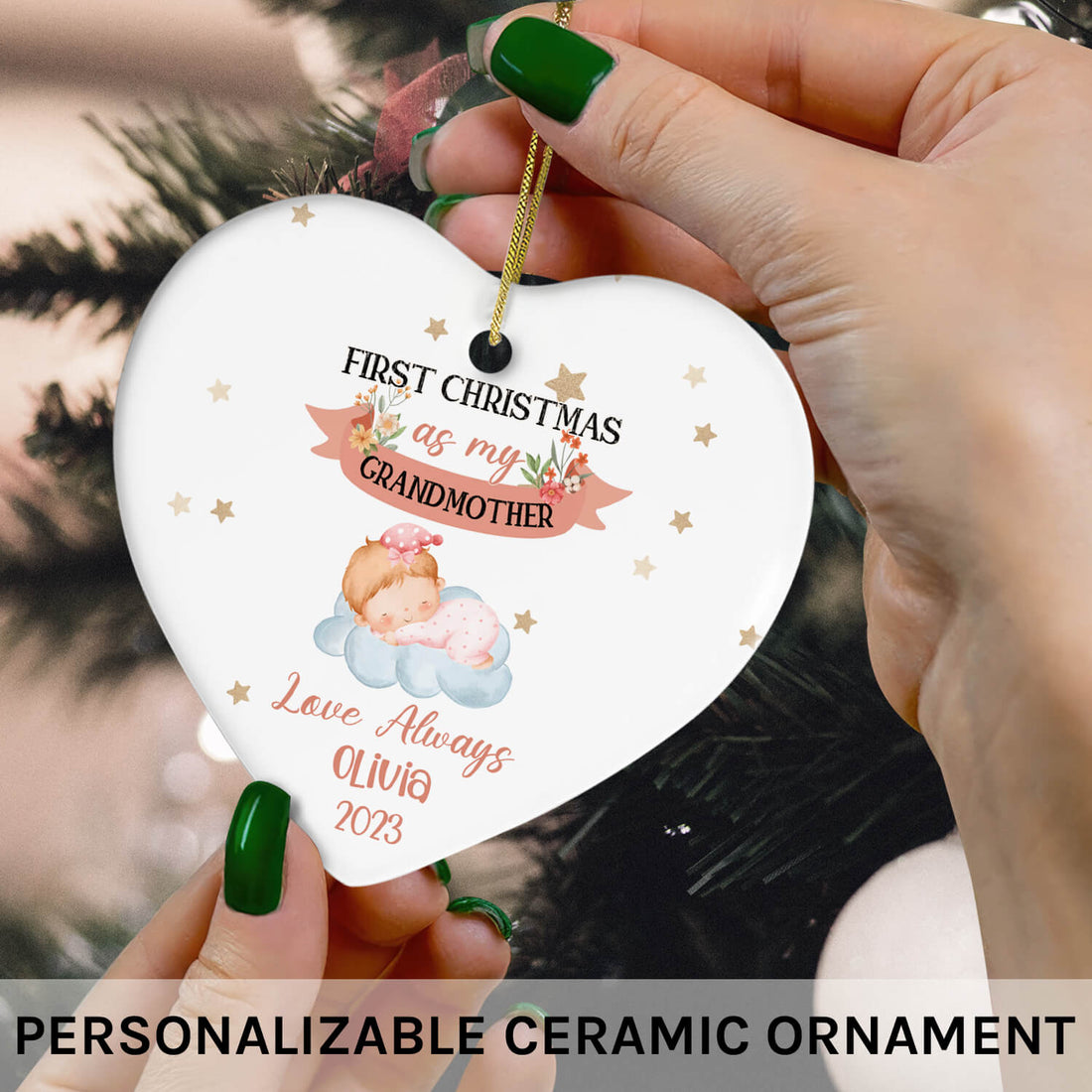 First Christmas As My - Personalized First Christmas gift For Grandparents - Custom Heart Ceramic Ornament - Elizabeth Fashions