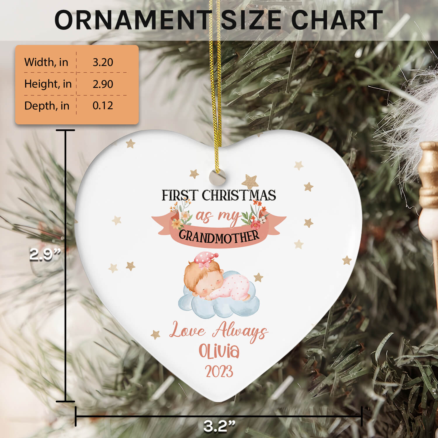 First Christmas As My - Personalized First Christmas gift For Grandparents - Custom Heart Ceramic Ornament - Elizabeth Fashions