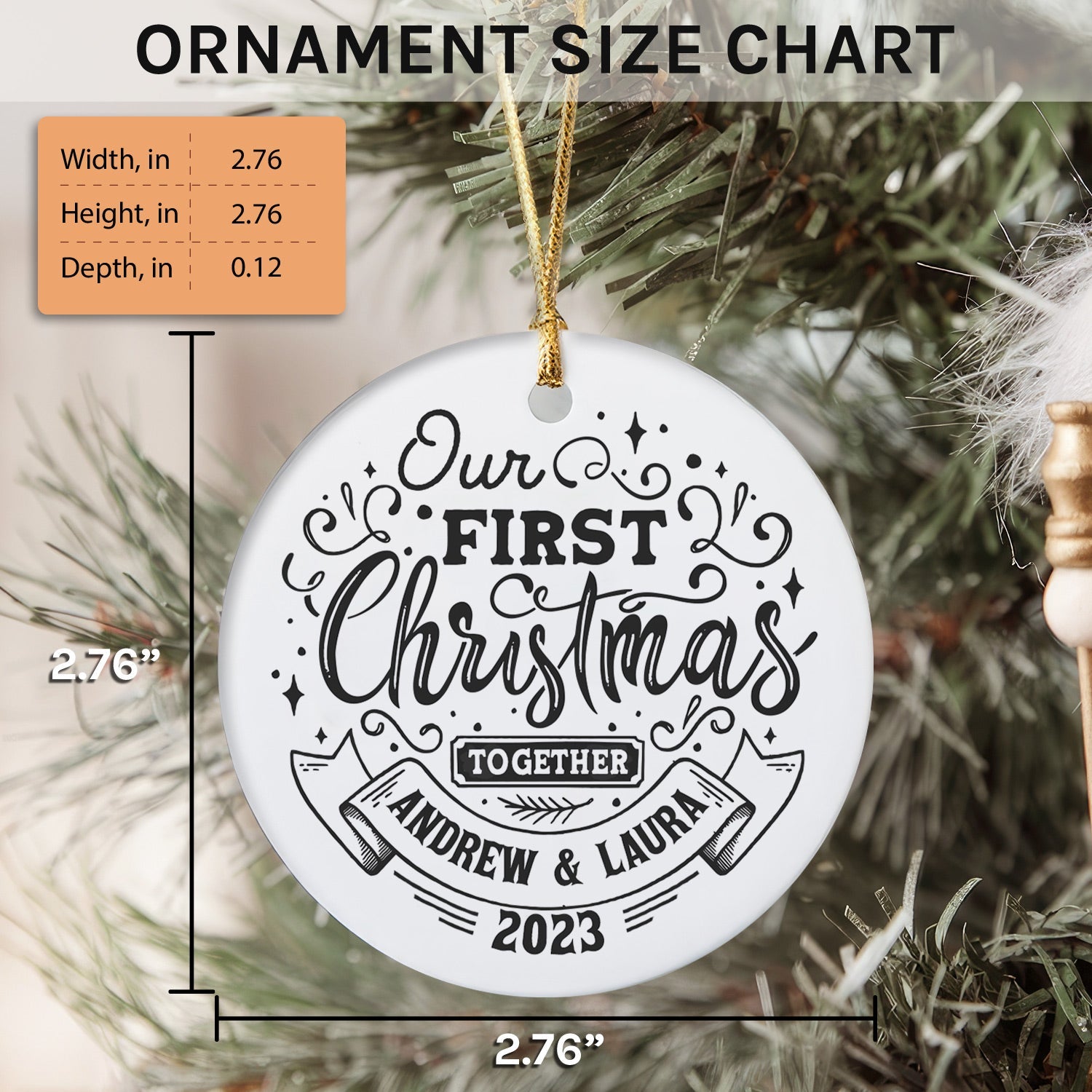 Our First Christmas Bauble - Personalized First Christmas gift for Husband or Wife - Custom Circle Ceramic Ornament - Elizabeth Fashions