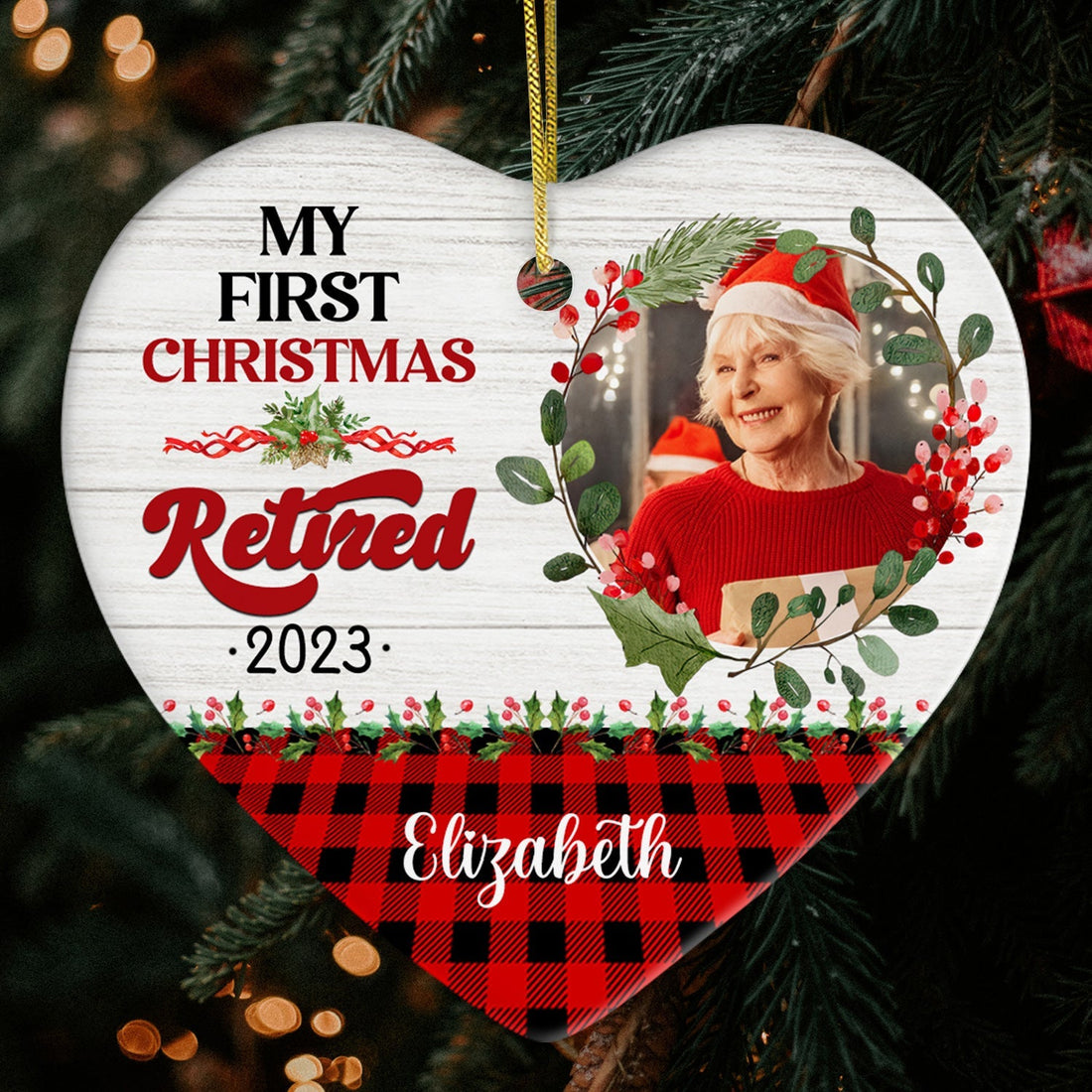 My First Christmas Retired - Personalized First Christmas gift for Grandparents or Coworker - Custom Heart Ceramic Ornament - Elizabeth Fashions