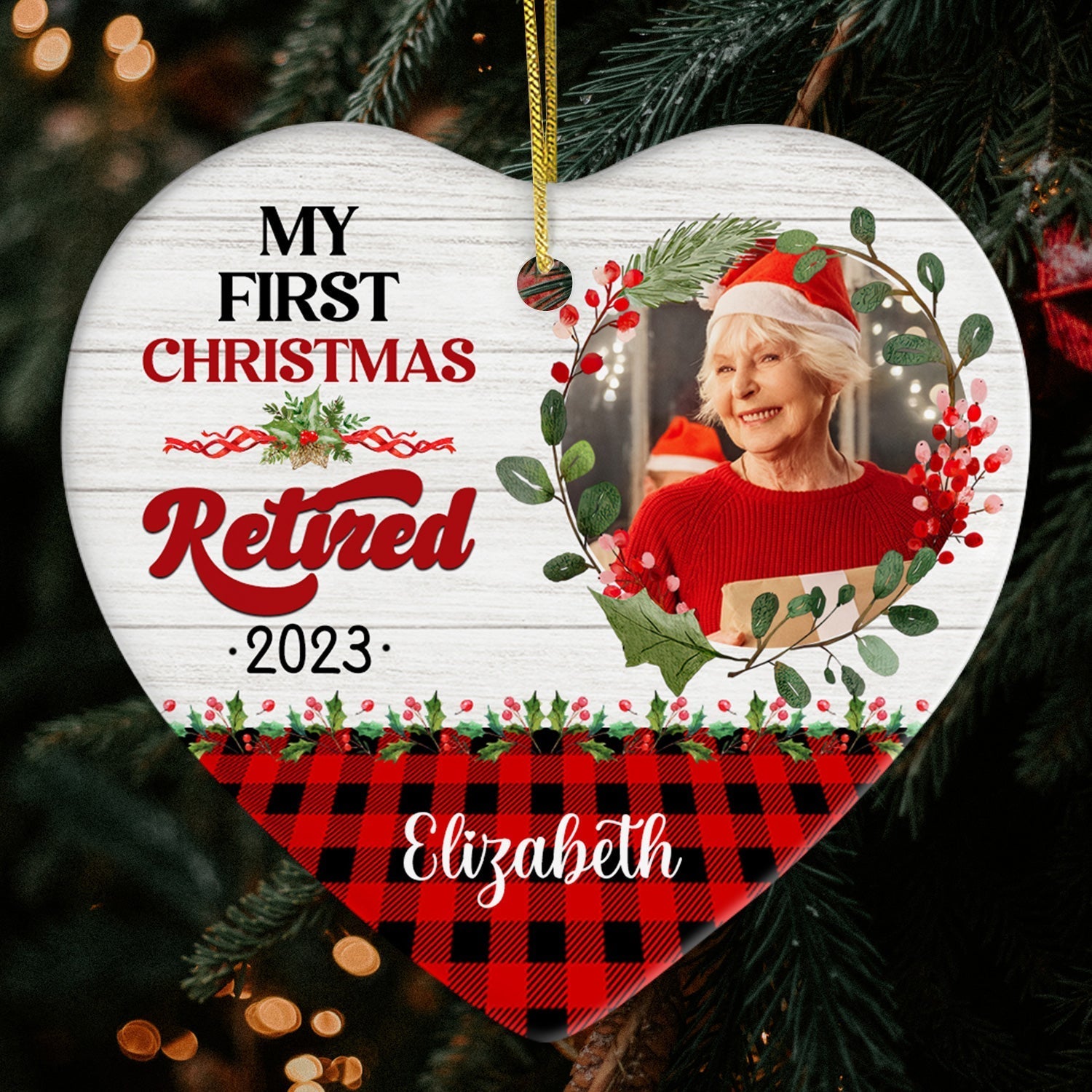 My First Christmas Retired - Personalized First Christmas gift for Grandparents or Coworker - Custom Heart Ceramic Ornament - Elizabeth Fashions