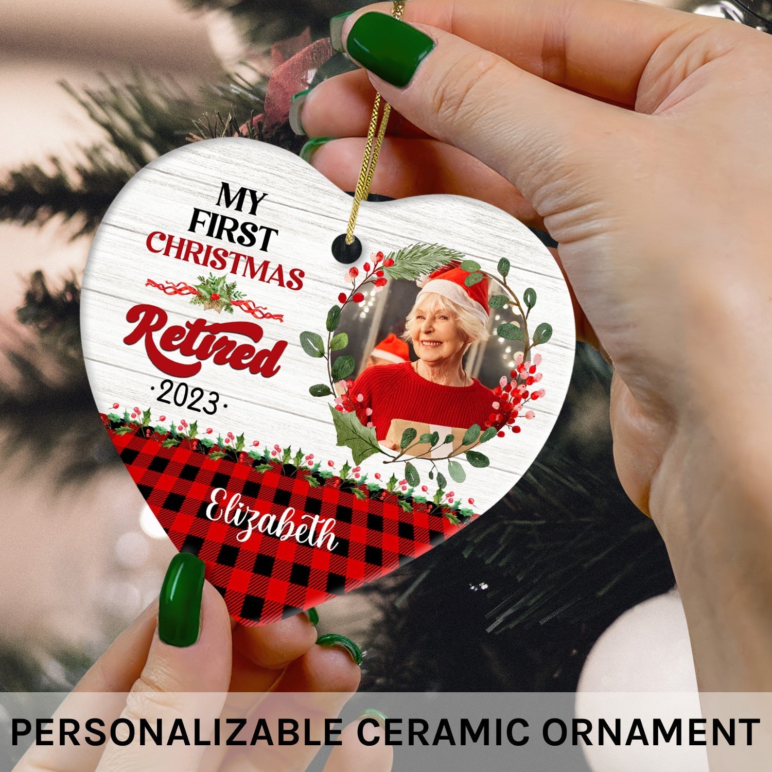 My First Christmas Retired - Personalized First Christmas gift for Grandparents or Coworker - Custom Heart Ceramic Ornament - Elizabeth Fashions
