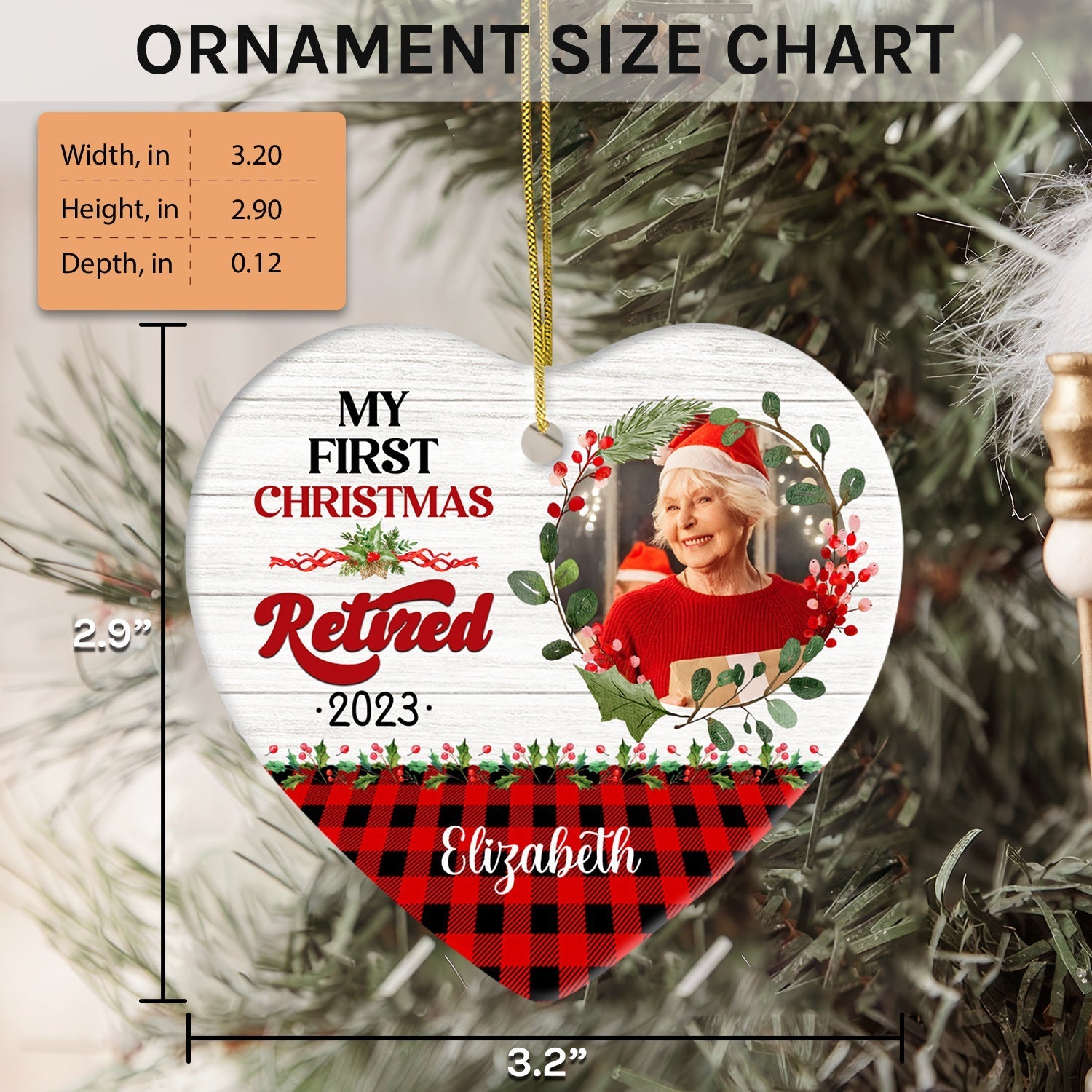 My First Christmas Retired - Personalized First Christmas gift for Grandparents or Coworker - Custom Heart Ceramic Ornament - Elizabeth Fashions