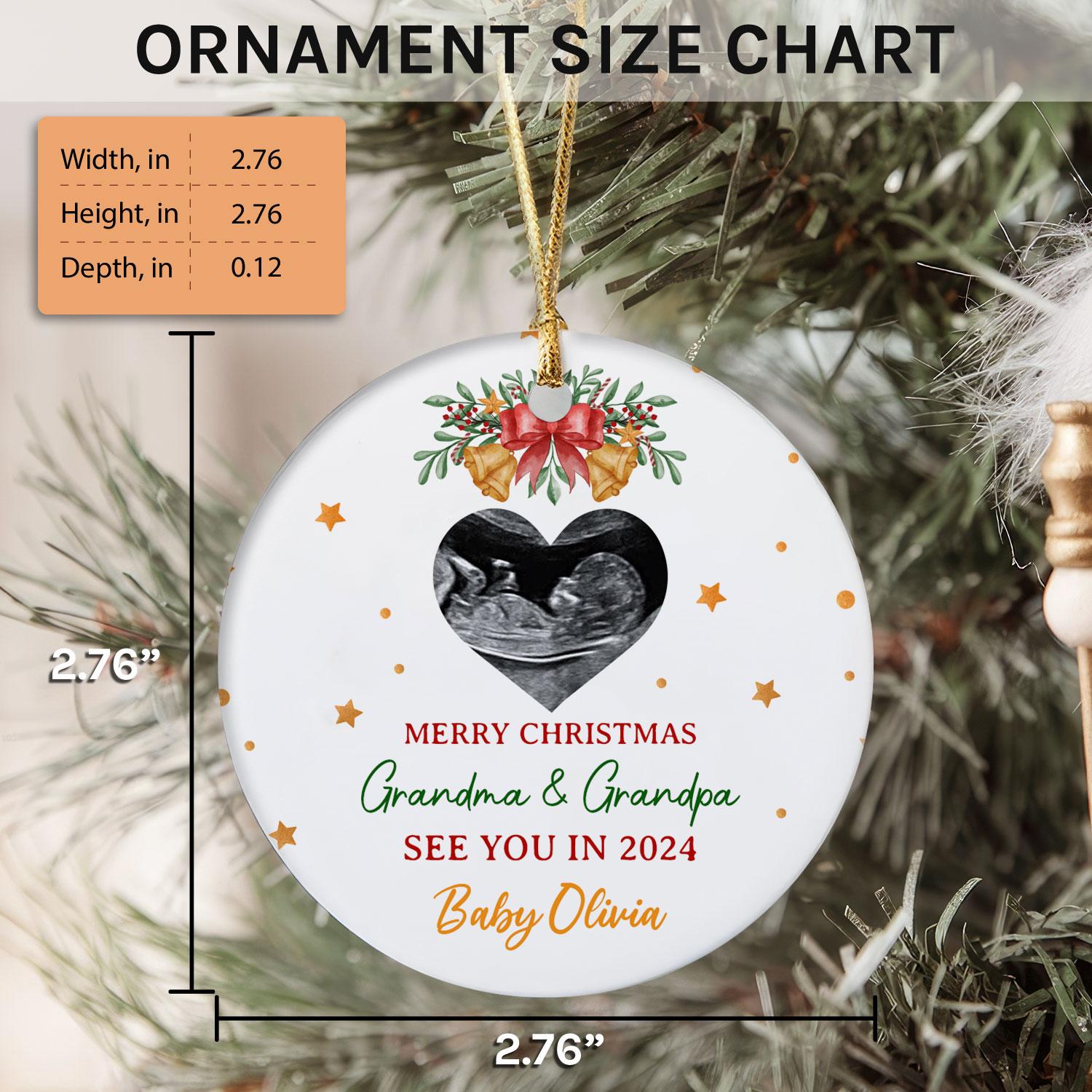 Merry Christmas Grandma & Grandpa - Personalized First Christmas gift for Grandparents - Custom Circle Ceramic Ornament - Elizabeth Fashions