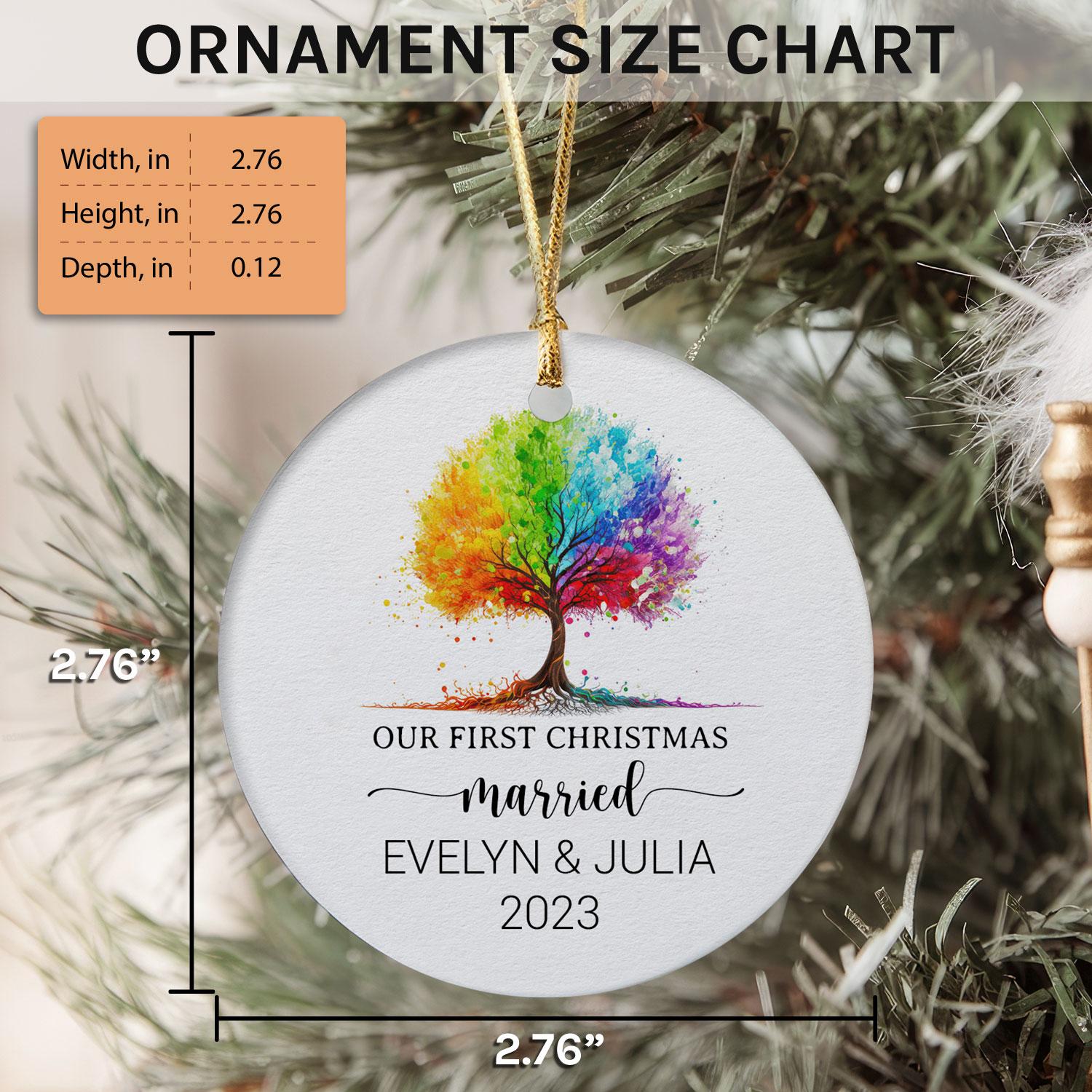Our First Christmas Married - Personalized First Christmas gift for Husband, for Wife, for LGBT Couple - Custom Circle Ceramic Ornament - Elizabeth Fashions