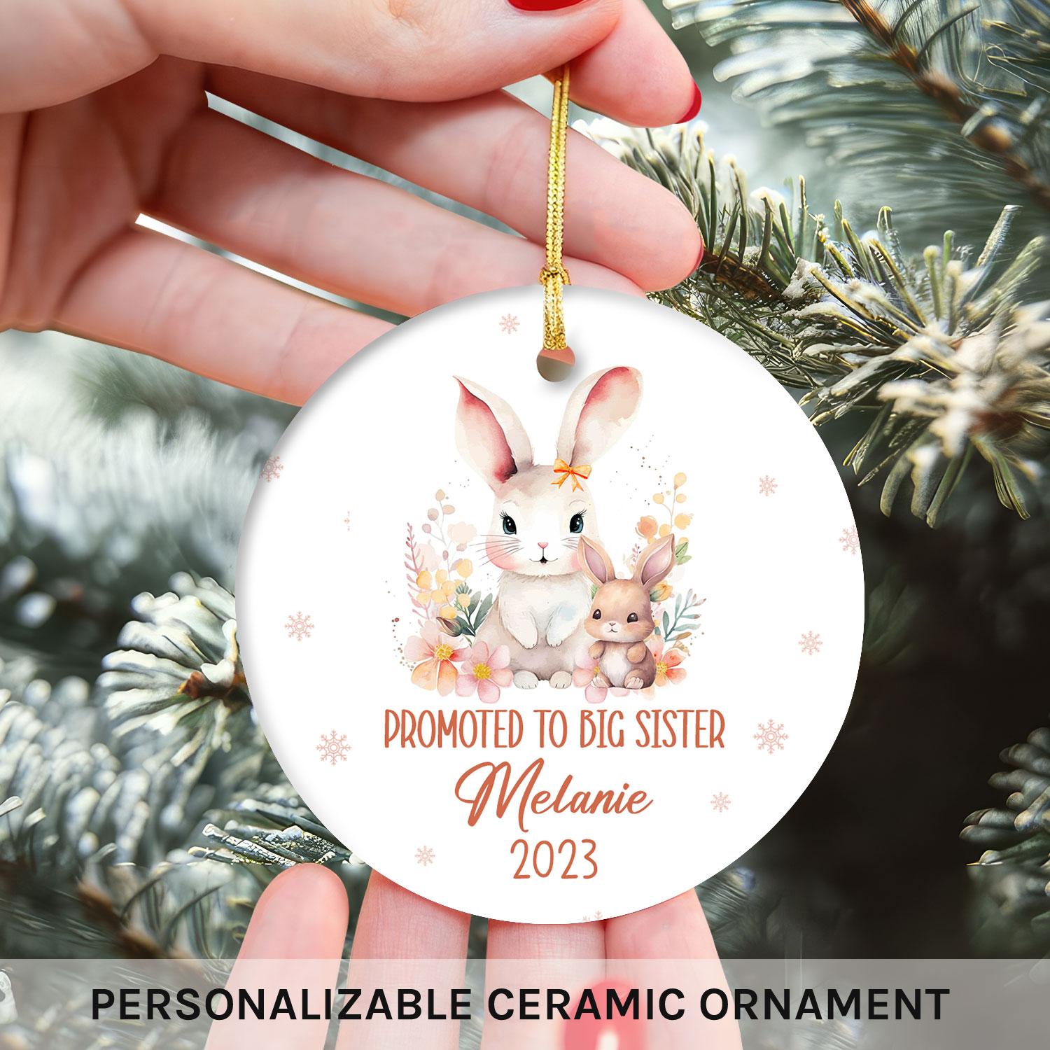 Promoted To Big Sister - Personalized Christmas gift for Big Sister or Daughter - Custom Circle Ceramic Ornament - Elizabeth Fashions