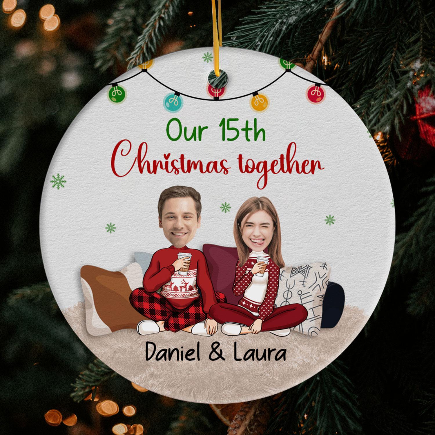 Christmas Together - Personalized Christmas gift for Husband or Wife - Custom Circle Ceramic Ornament - Elizabeth Fashions