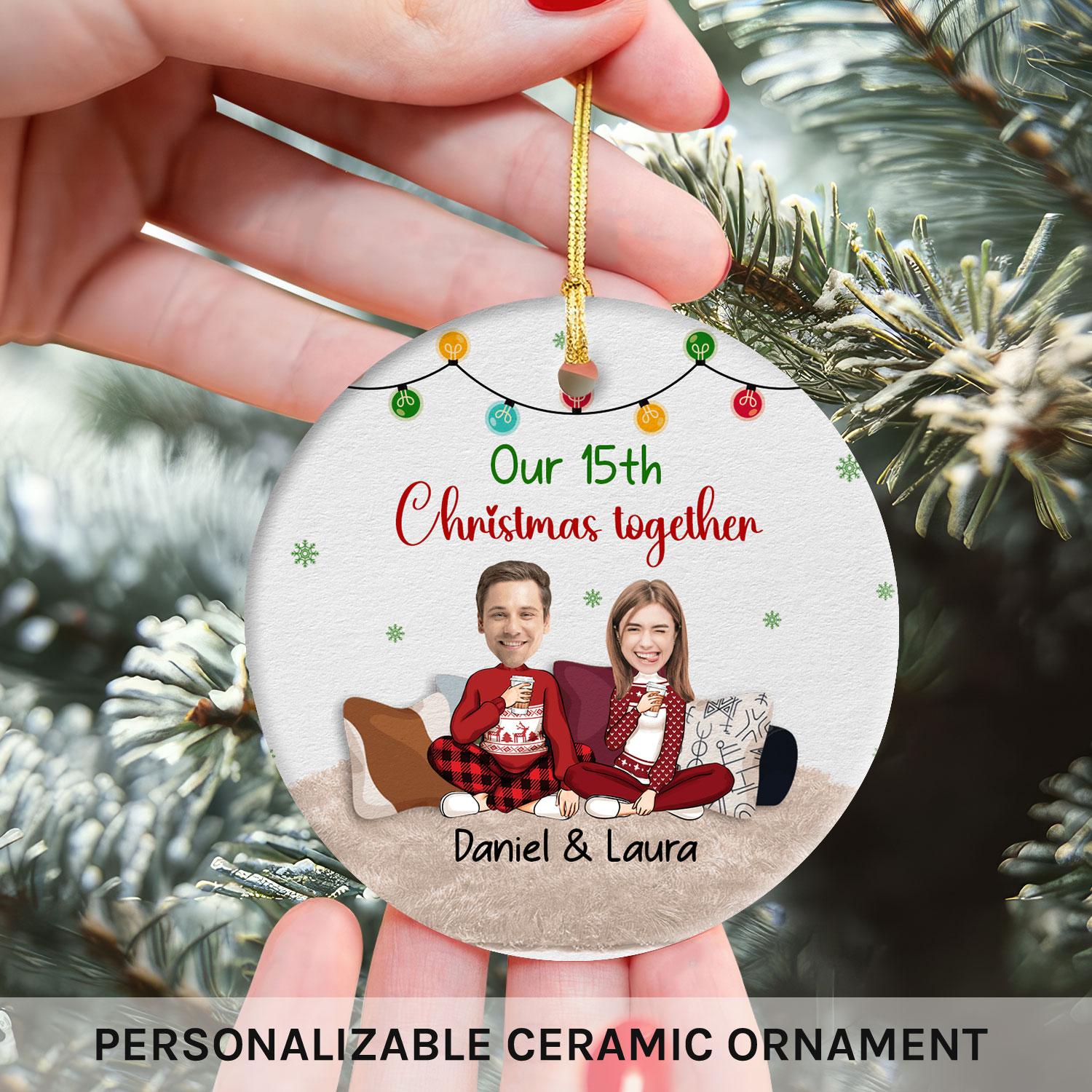Christmas Together - Personalized Christmas gift for Husband or Wife - Custom Circle Ceramic Ornament - Elizabeth Fashions