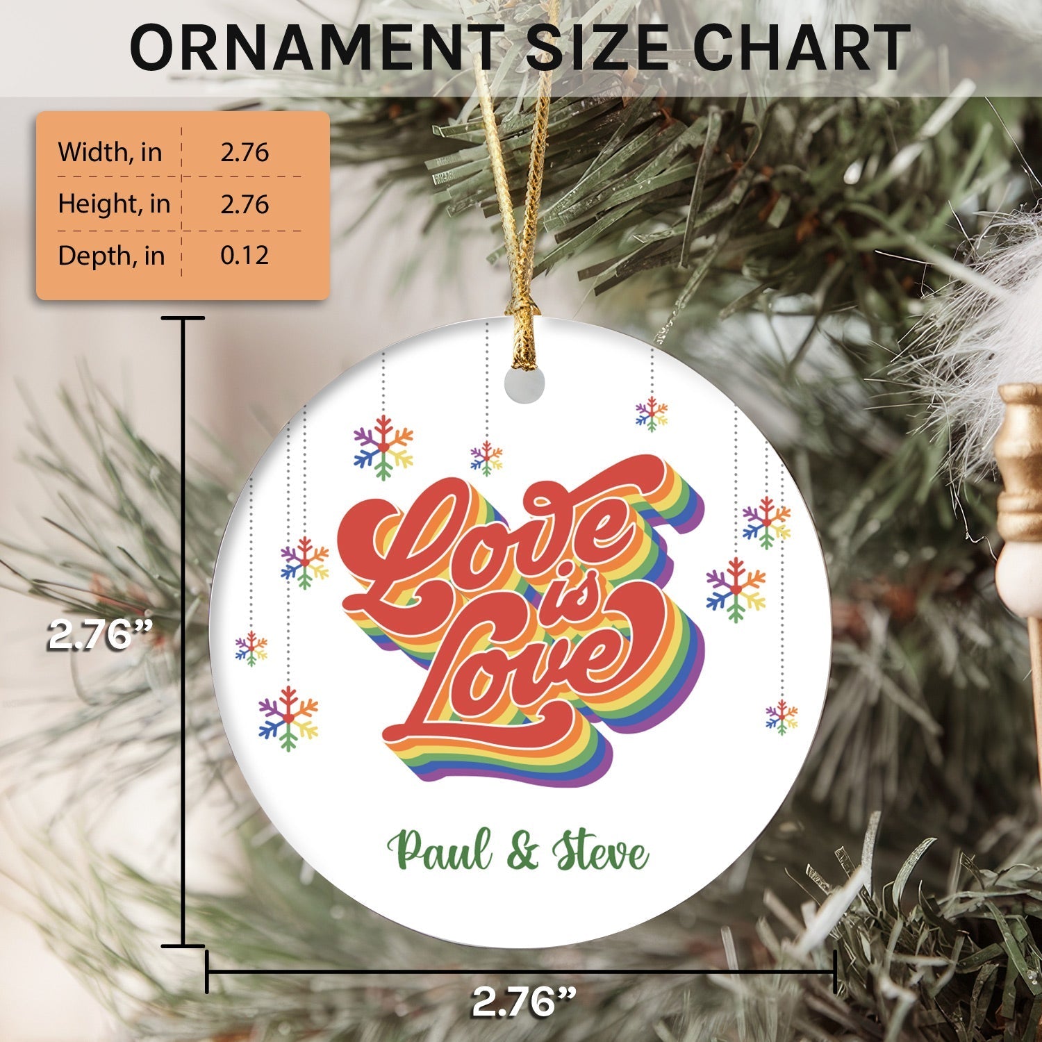Love Is Love - Personalized Christmas gift for LGBT Couple - Custom Circle Ceramic Ornament - Elizabeth Fashions
