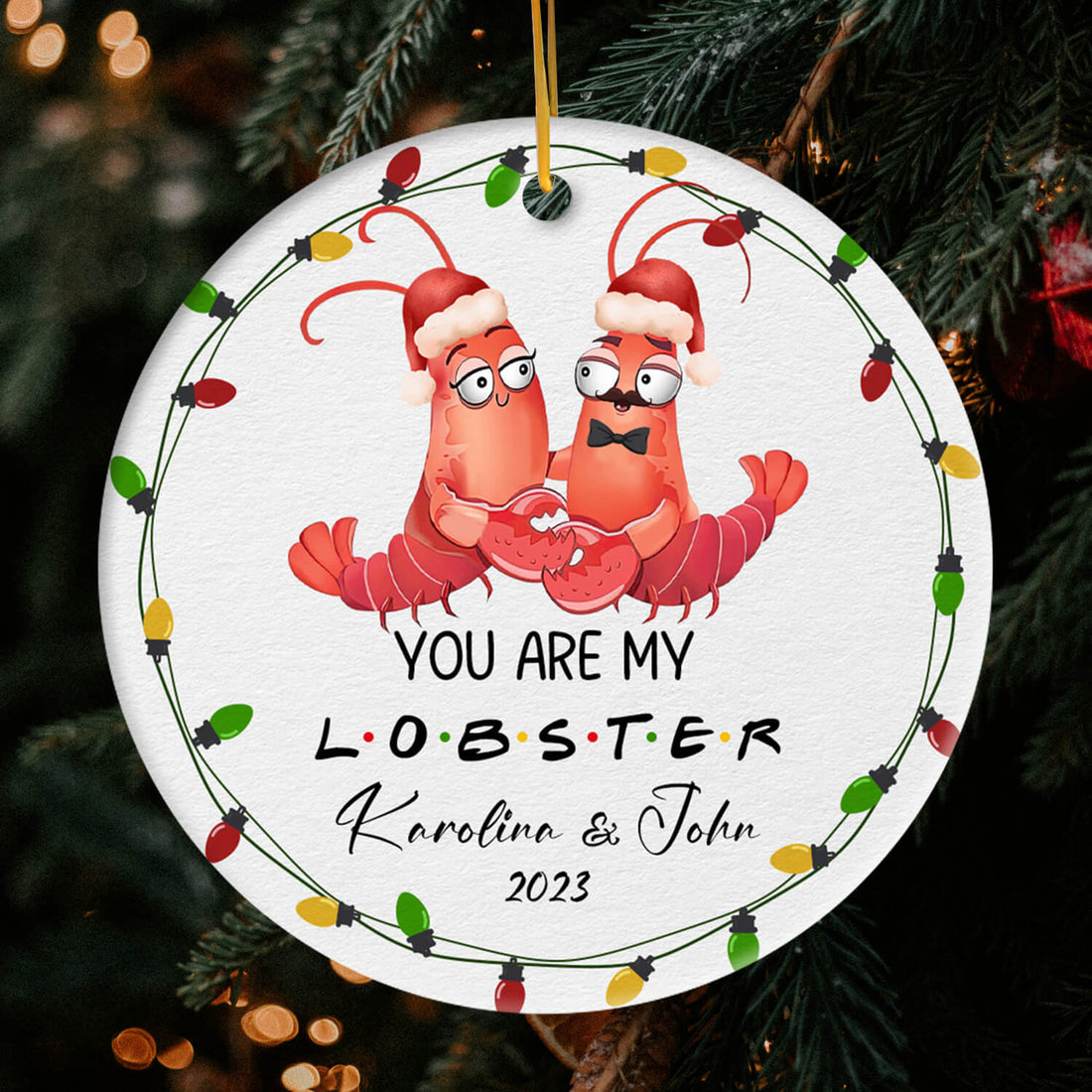 You Are My Lobster - Personalized First Christmas gift for Husband or Wife - Custom Circle Ceramic Ornament - Elizabeth Fashions