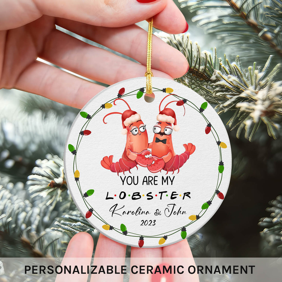 You Are My Lobster - Personalized First Christmas gift for Husband or Wife - Custom Circle Ceramic Ornament - Elizabeth Fashions