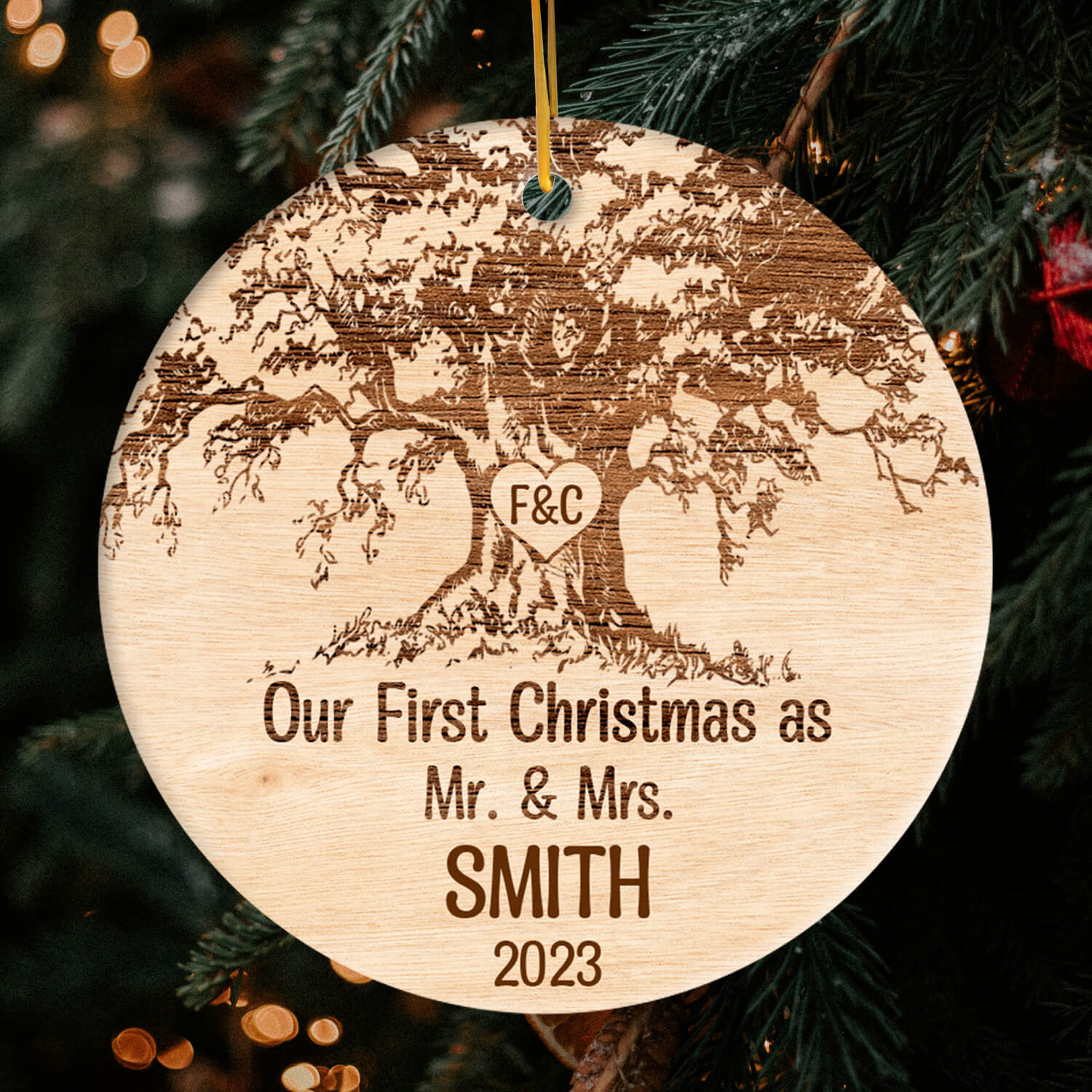 Our First Christmas Together - Personalized First Christmas gift for Husband or Wife - Custom Circle Ceramic Ornament - Elizabeth Fashions