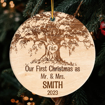 Our First Christmas Together - Personalized First Christmas gift for Husband or Wife - Custom Circle Ceramic Ornament - Elizabeth Fashions