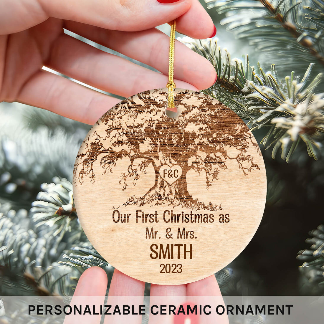 Our First Christmas Together - Personalized First Christmas gift for Husband or Wife - Custom Circle Ceramic Ornament - Elizabeth Fashions
