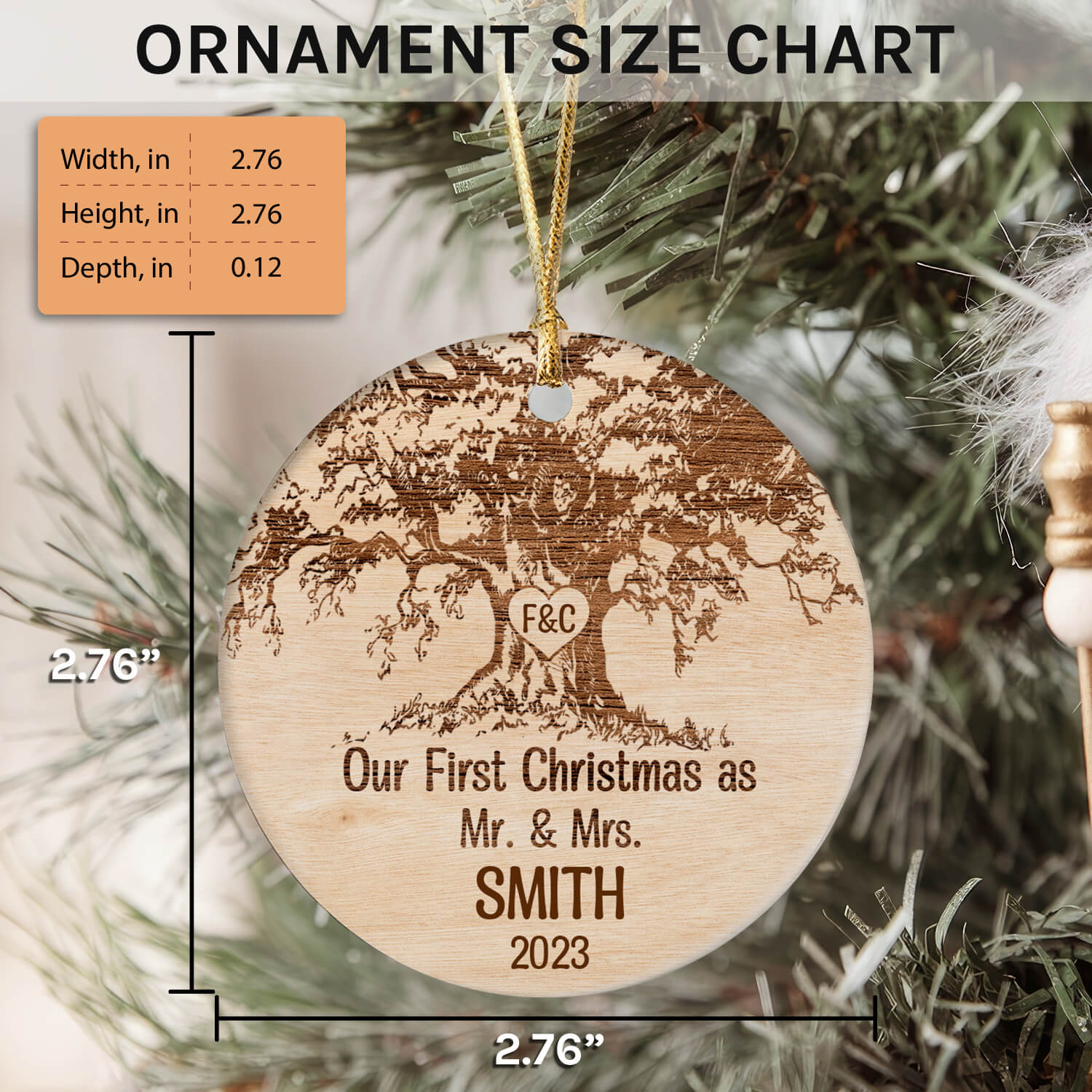 Our First Christmas Together - Personalized First Christmas gift for Husband or Wife - Custom Circle Ceramic Ornament - Elizabeth Fashions