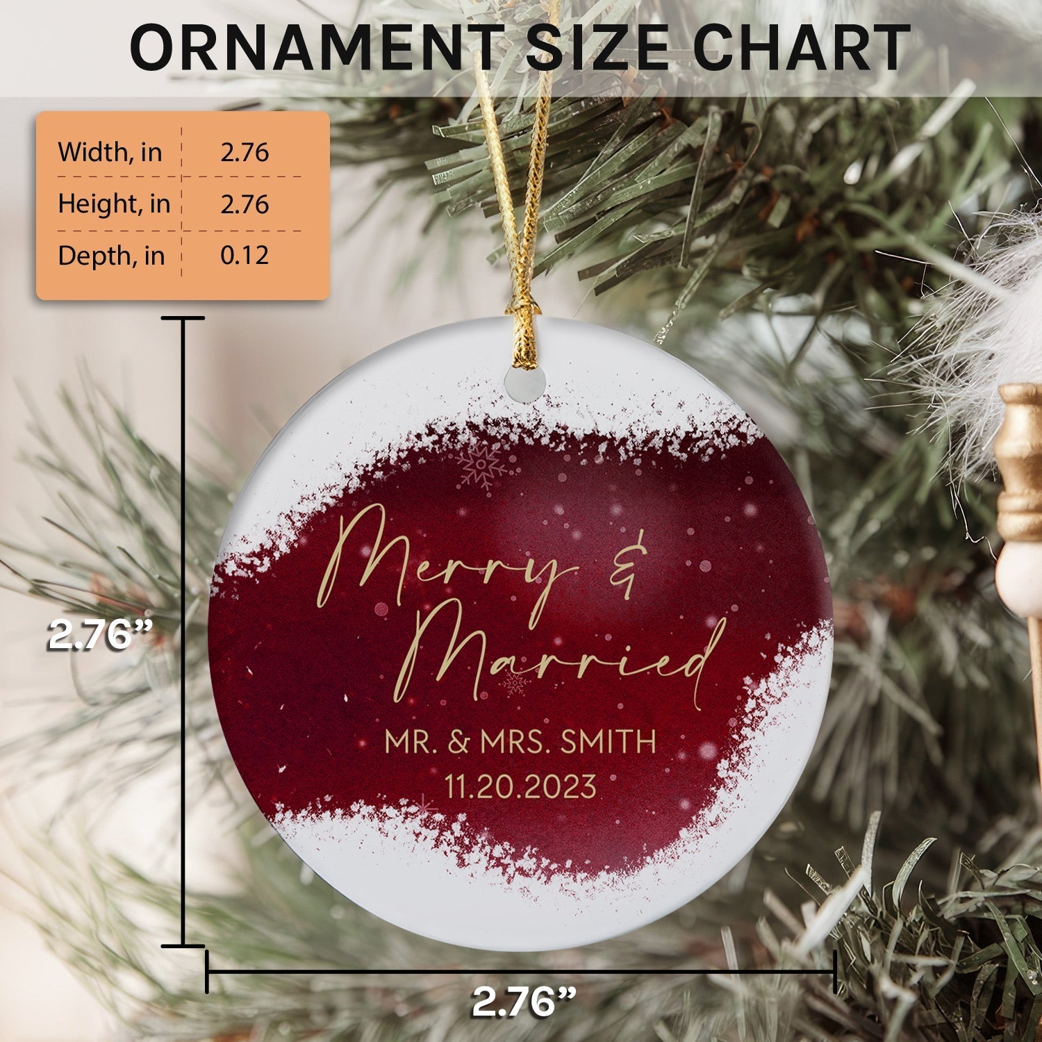 Merry & Married - Personalized Christmas gift for Husband or Wife - Custom Circle Ceramic Ornament - Elizabeth Fashions