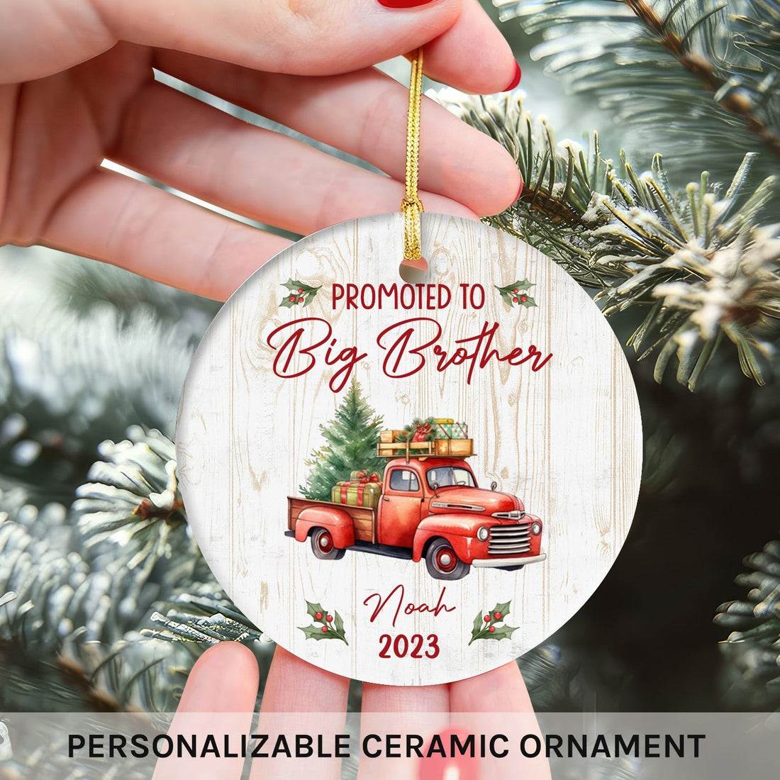 Promoted To Big Brother - Personalized First Christmas gift for New Brother - Custom Circle Ceramic Ornament - Elizabeth Fashions
