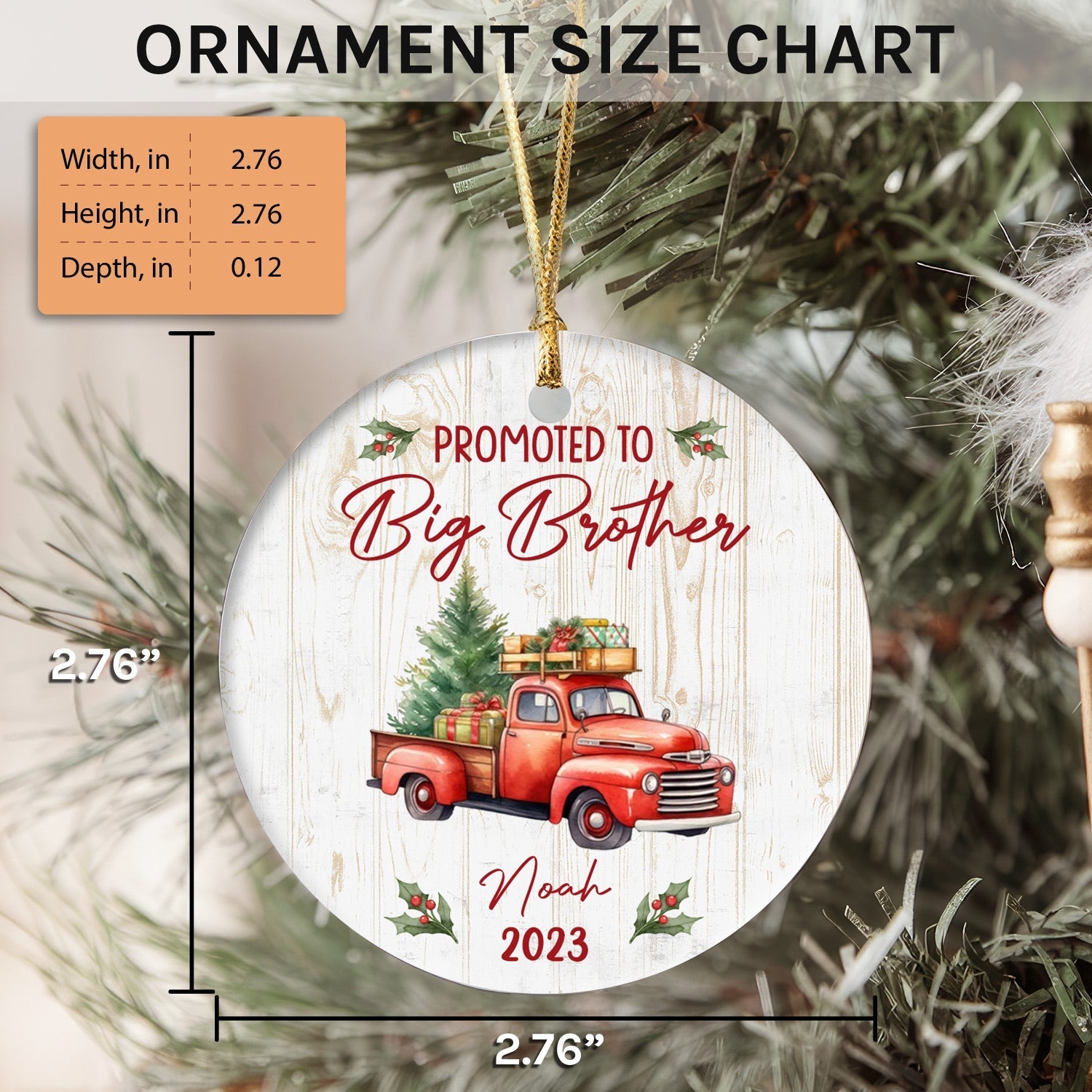 Promoted To Big Brother - Personalized First Christmas gift for New Brother - Custom Circle Ceramic Ornament - Elizabeth Fashions