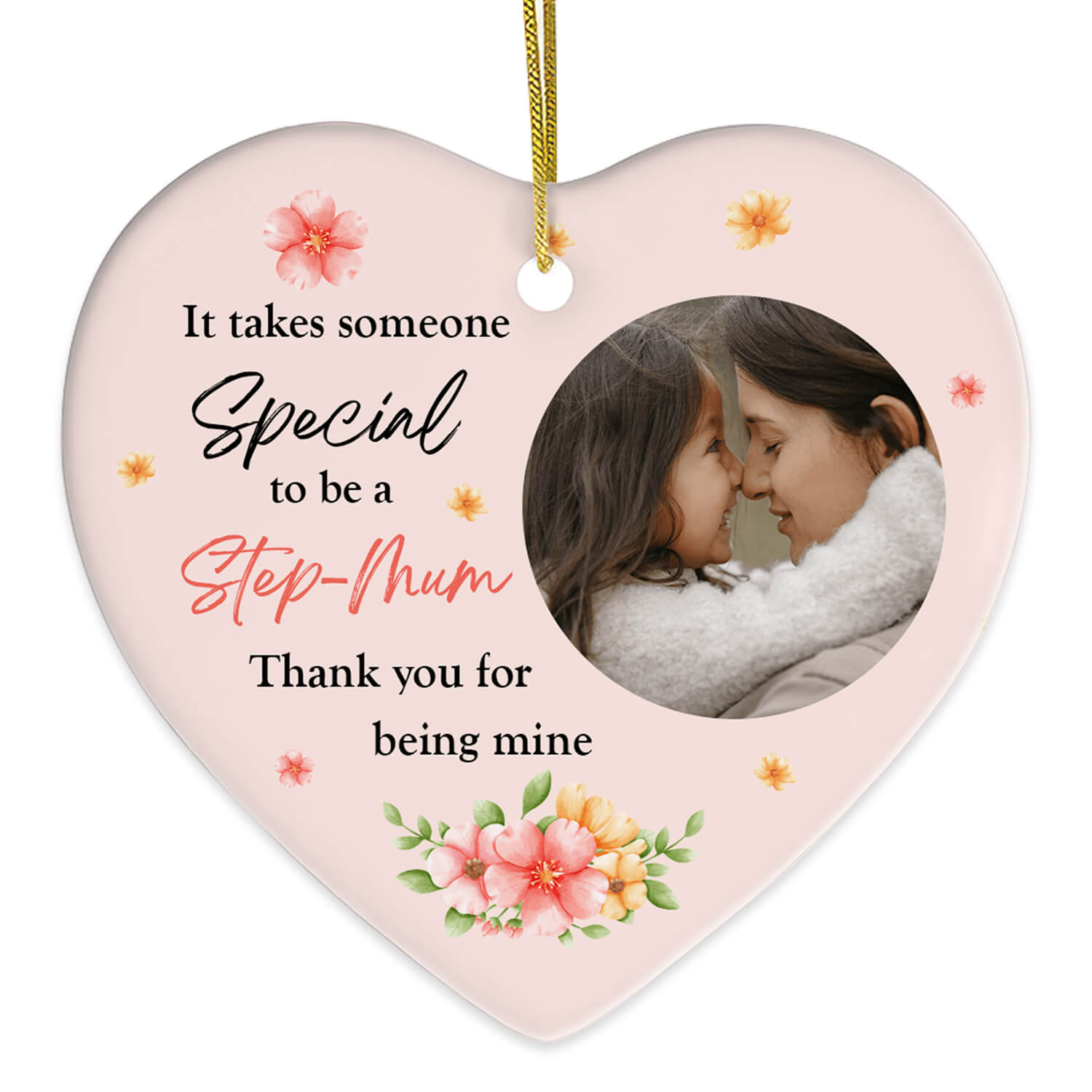 It Takes Someone Super Special To Be A Step Mom - Personalized Mother's Day, Birthday or Christmas gift for Step Mom - Custom Heart Ceramic Ornament - Elizabeth Fashions