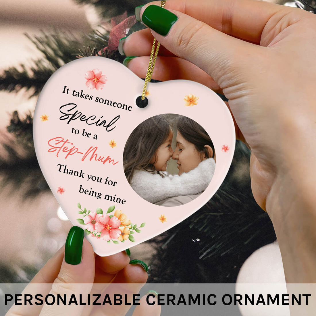 It Takes Someone Super Special To Be A Step Mom - Personalized Mother's Day, Birthday or Christmas gift for Step Mom - Custom Heart Ceramic Ornament - Elizabeth Fashions