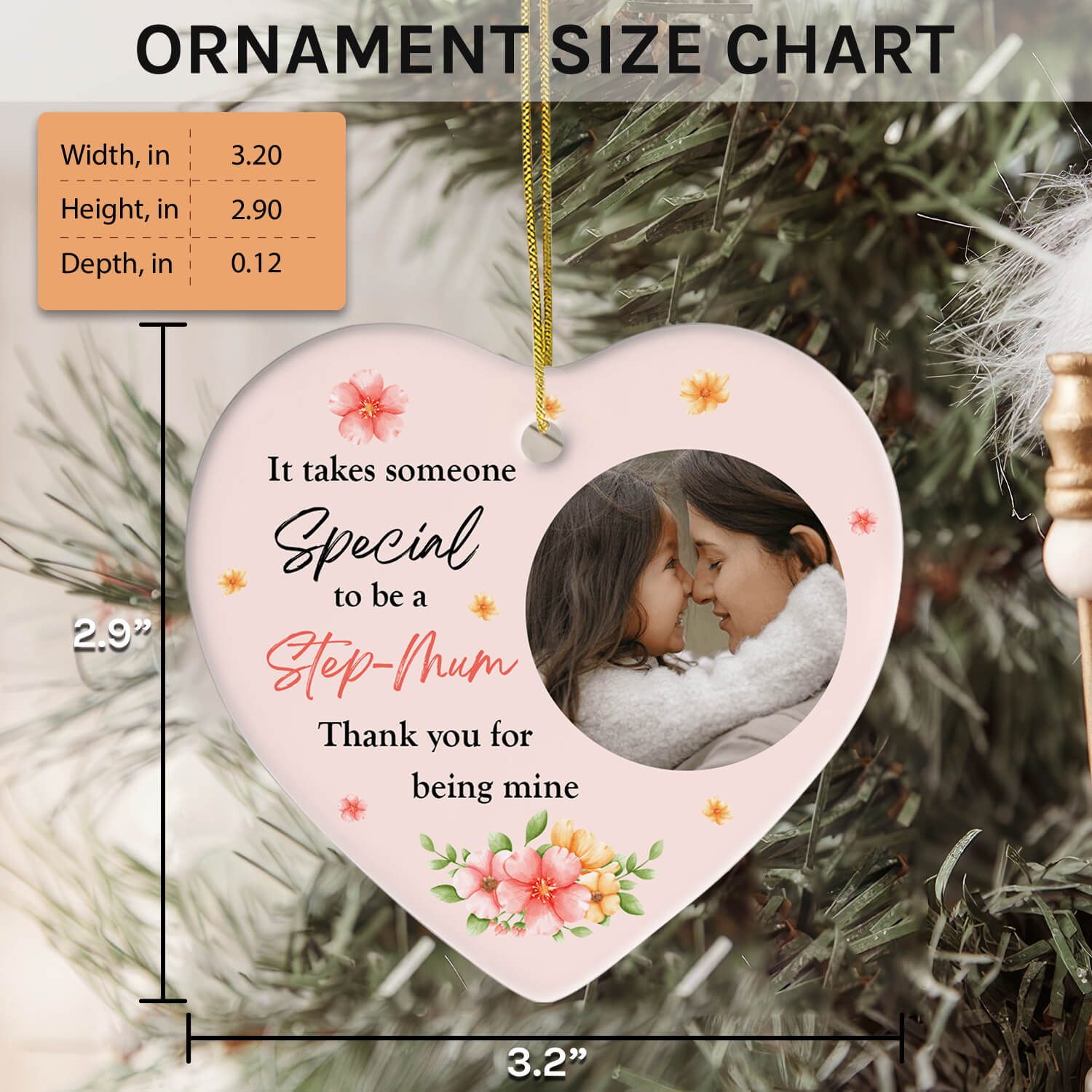 It Takes Someone Super Special To Be A Step Mom - Personalized Mother's Day, Birthday or Christmas gift for Step Mom - Custom Heart Ceramic Ornament - Elizabeth Fashions