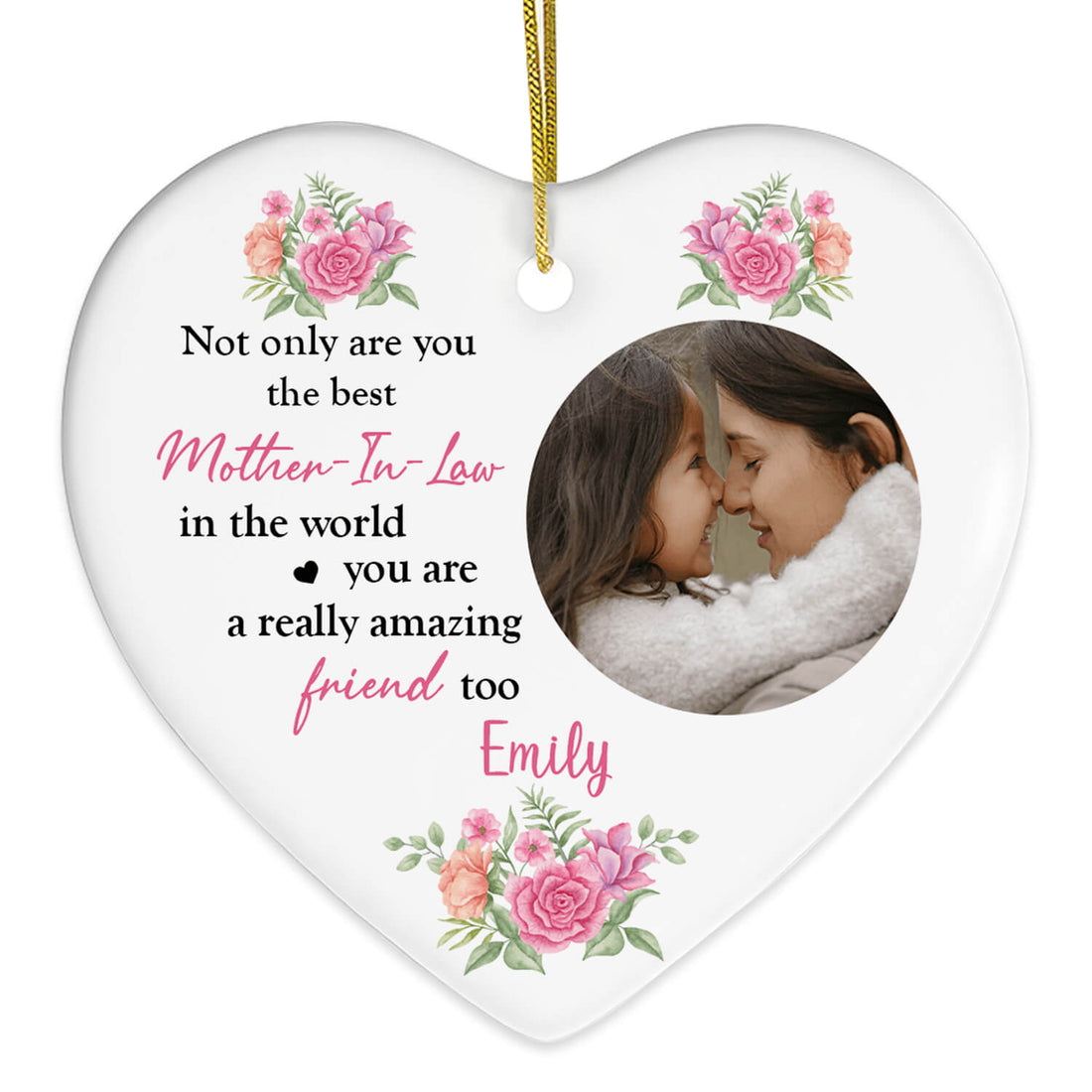 The Best Mother-in-law - Personalized Mother's Day, Birthday or Christmas gift for Mother In Law - Custom Heart Ceramic Ornament - Elizabeth Fashions