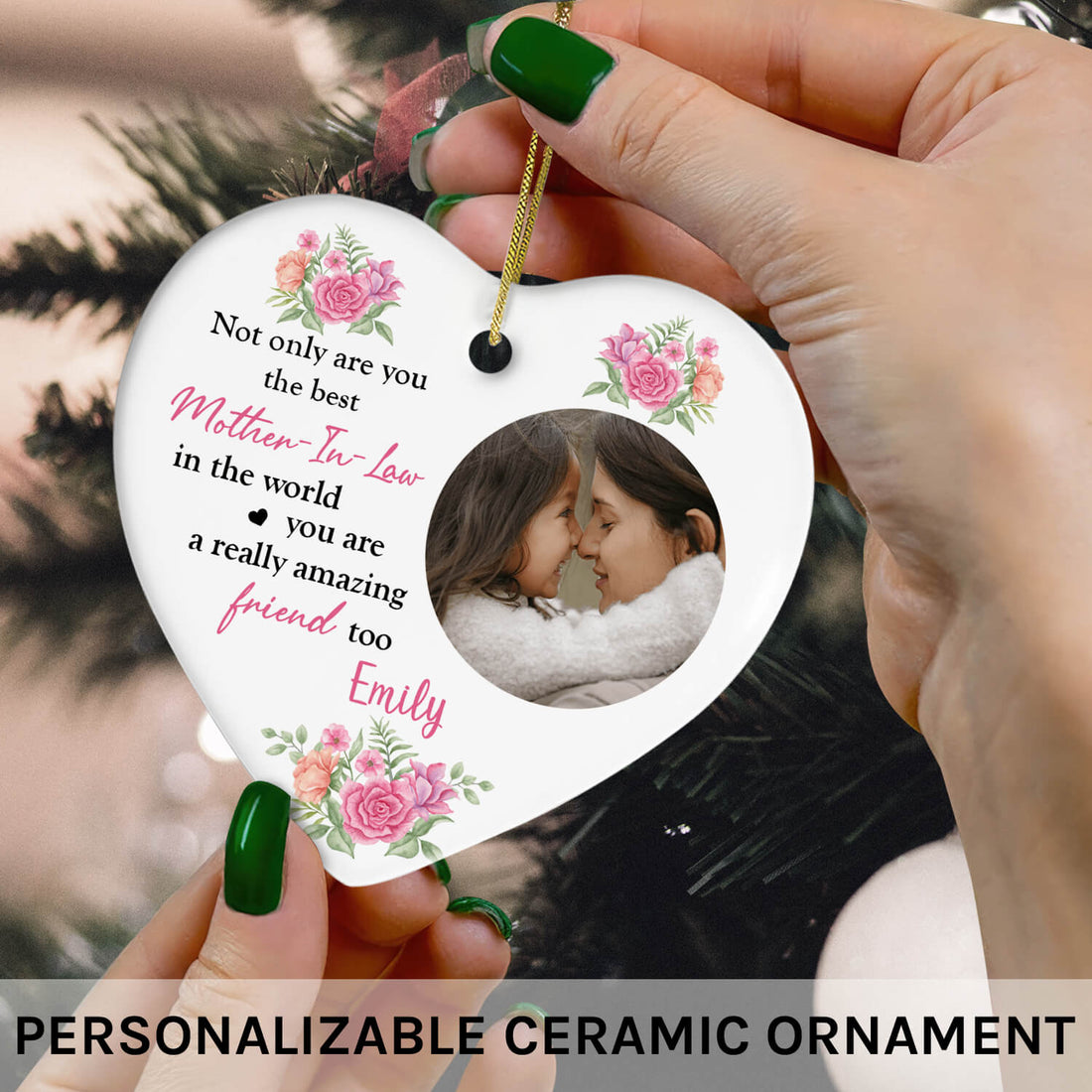 The Best Mother-in-law - Personalized Mother's Day, Birthday or Christmas gift for Mother In Law - Custom Heart Ceramic Ornament - Elizabeth Fashions
