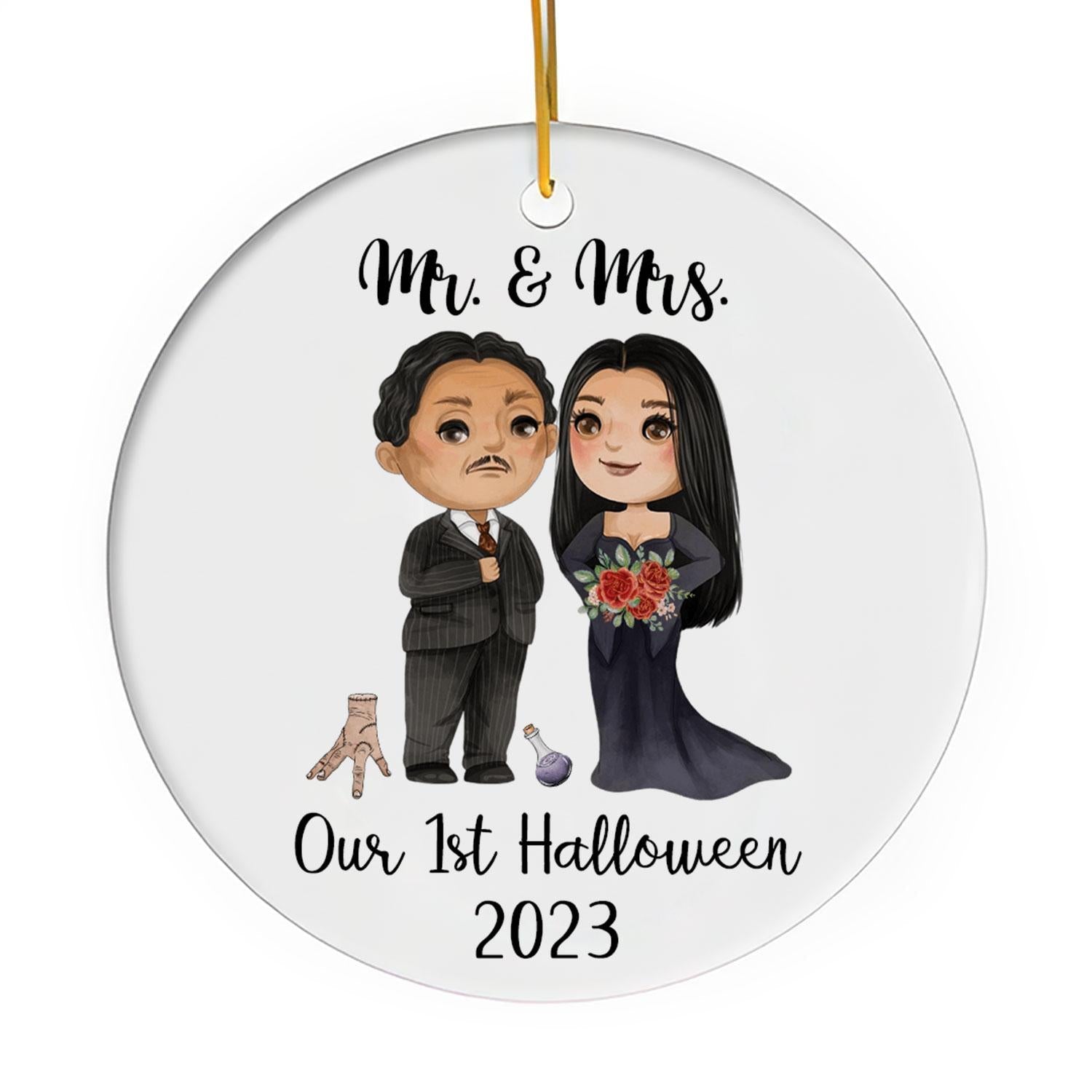 Our First Halloween - Personalized First Halloween gift for Husband or Wife - Custom Circle Ceramic Ornament - Elizabeth Fashions