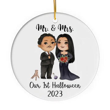 Our First Halloween - Personalized First Halloween gift for Husband or Wife - Custom Circle Ceramic Ornament - Elizabeth Fashions