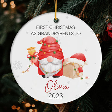 Red Santa First Christmas As Grandparents - Personalized First Christmas gift for Grandparents - Custom Circle Ceramic Ornament - Elizabeth Fashions