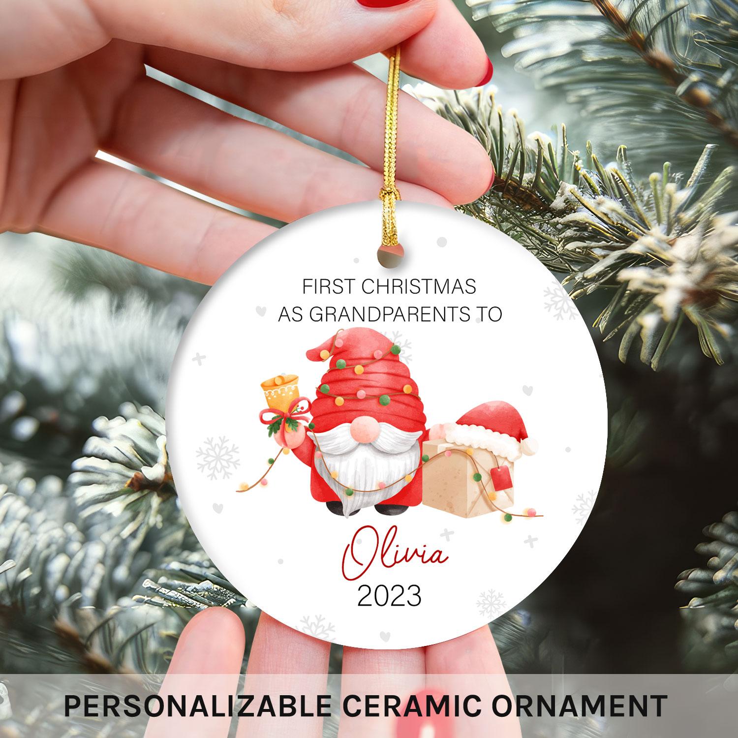 Red Santa First Christmas As Grandparents - Personalized First Christmas gift for Grandparents - Custom Circle Ceramic Ornament - Elizabeth Fashions