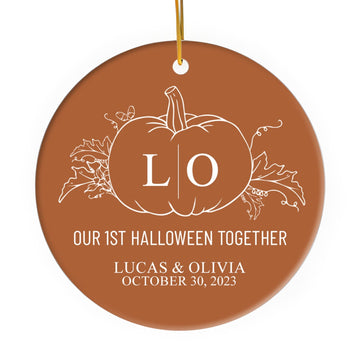 First Halloween Together - Personalized Halloween gift for Husband or Wife - Custom Circle Ceramic Ornament - Elizabeth Fashions