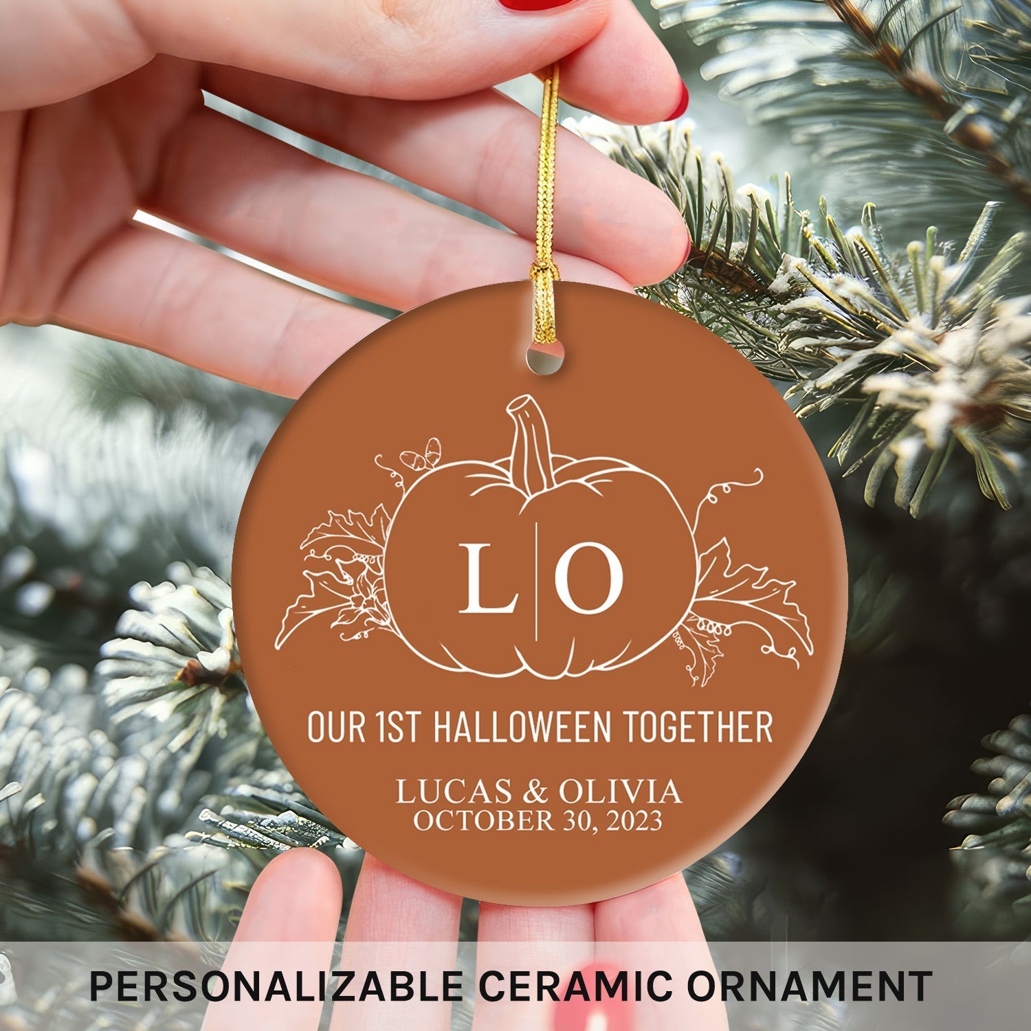 First Halloween Together - Personalized Halloween gift for Husband or Wife - Custom Circle Ceramic Ornament - Elizabeth Fashions