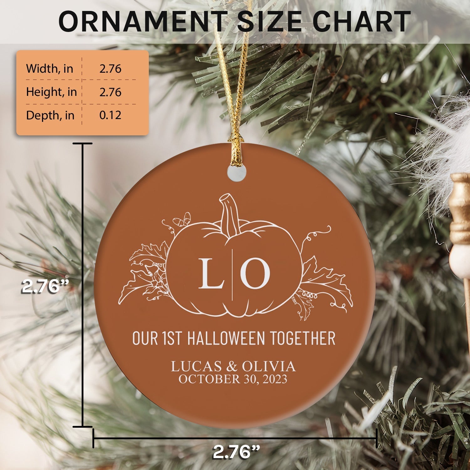 First Halloween Together - Personalized Halloween gift for Husband or Wife - Custom Circle Ceramic Ornament - Elizabeth Fashions