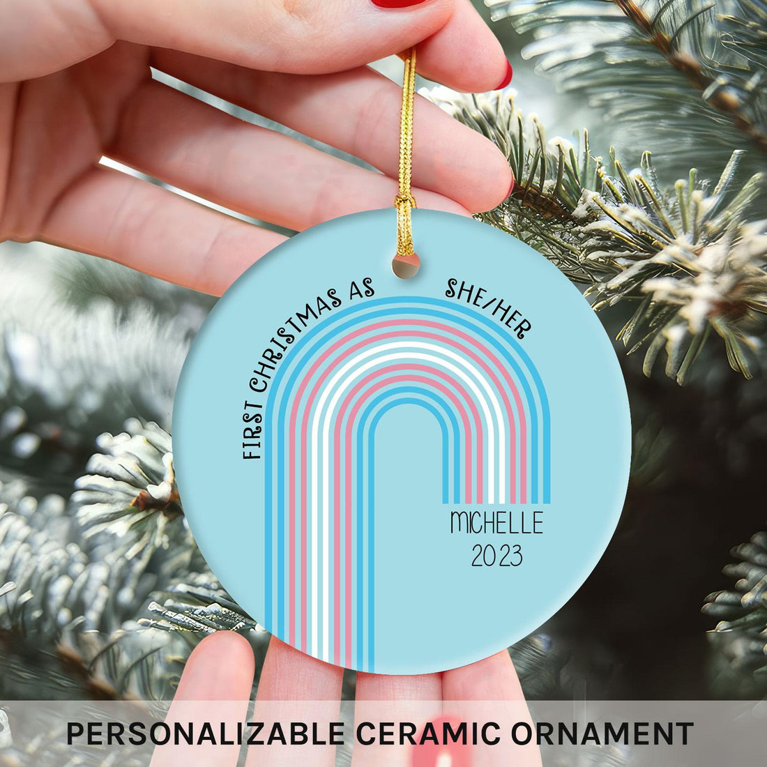 Transgender First Christmas - Personalized First Christmas gift for Transgender - Custom Circle Ceramic Ornament - Elizabeth Fashions