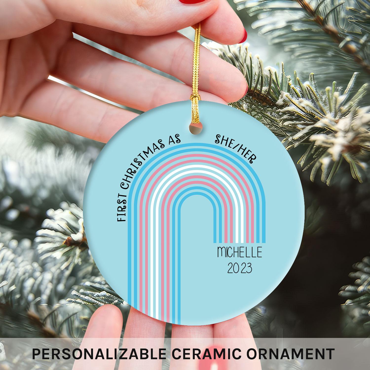 Transgender First Christmas - Personalized First Christmas gift for Transgender - Custom Circle Ceramic Ornament - Elizabeth Fashions