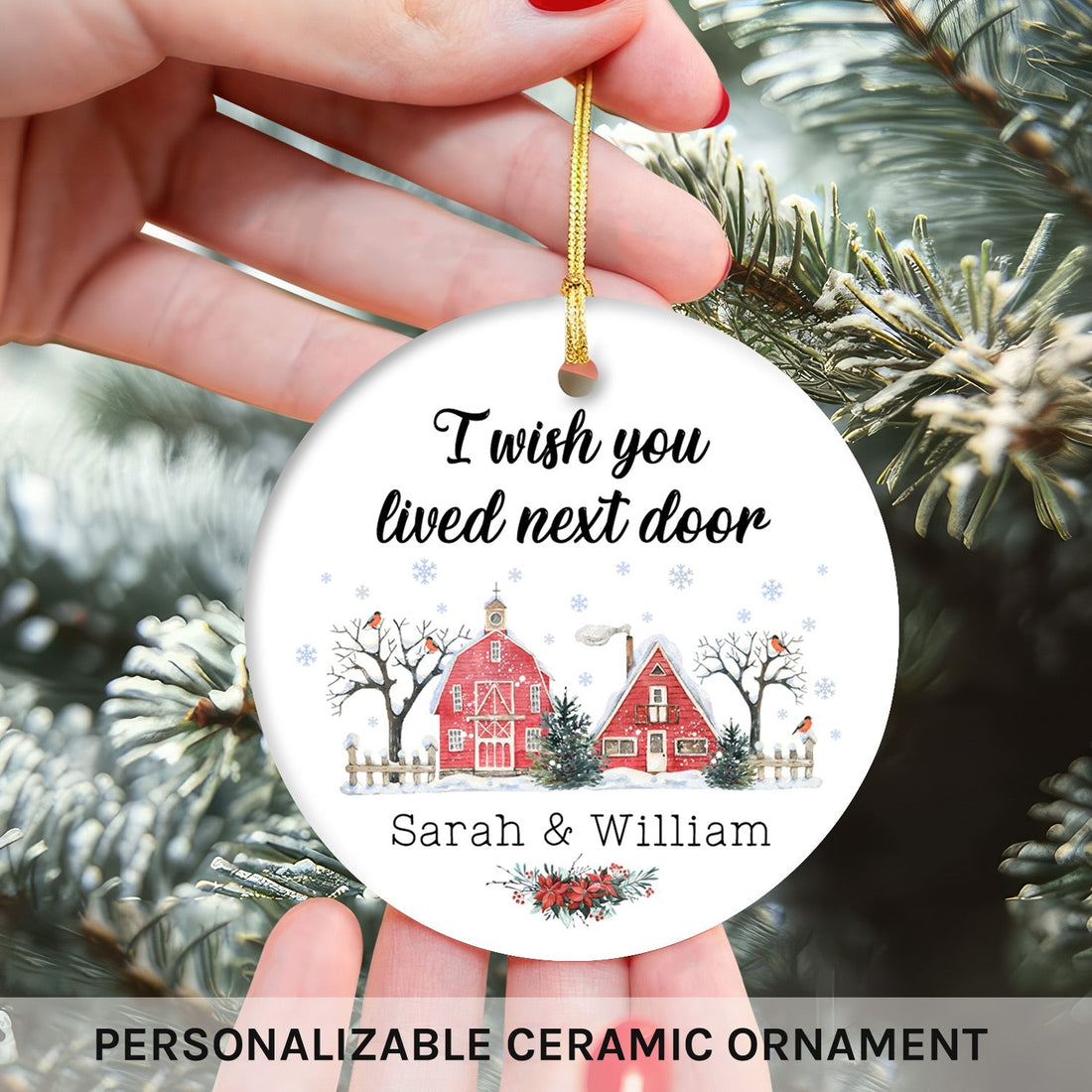 I Wish You Lived Next Door - Personalized Christmas gift For Long Distance Boyfriend or Girlfriend - Custom Circle Ceramic Ornament - Elizabeth Fashions