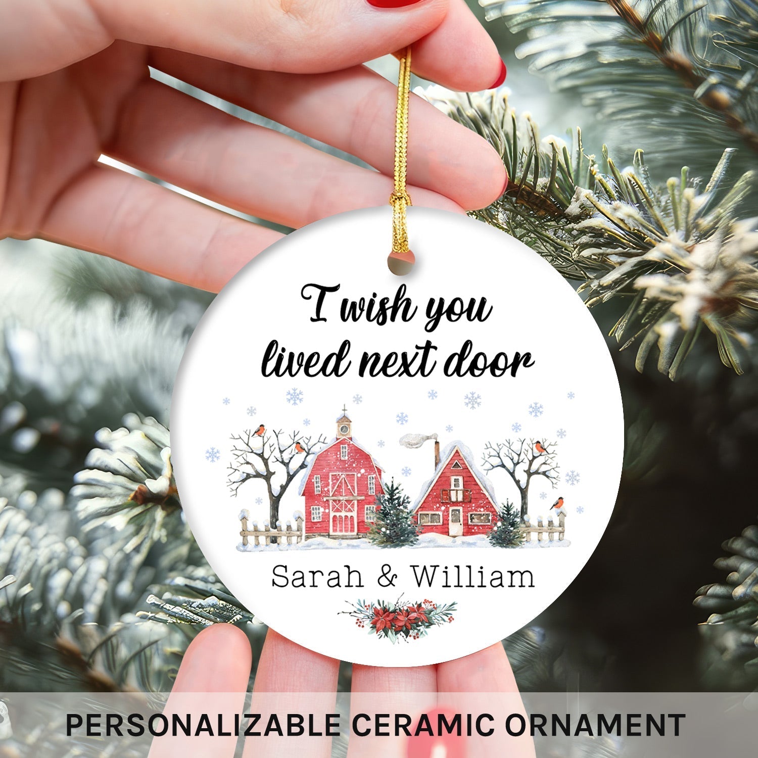 I Wish You Lived Next Door - Personalized Christmas gift For Long Distance Boyfriend or Girlfriend - Custom Circle Ceramic Ornament - Elizabeth Fashions