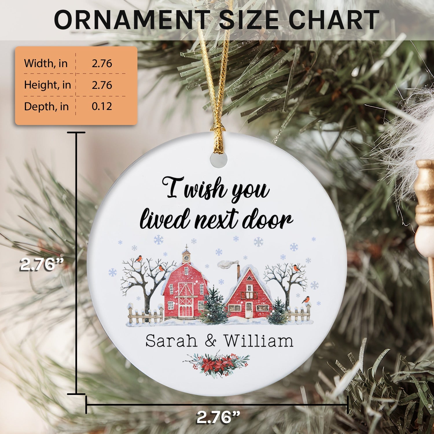 I Wish You Lived Next Door - Personalized Christmas gift For Long Distance Boyfriend or Girlfriend - Custom Circle Ceramic Ornament - Elizabeth Fashions